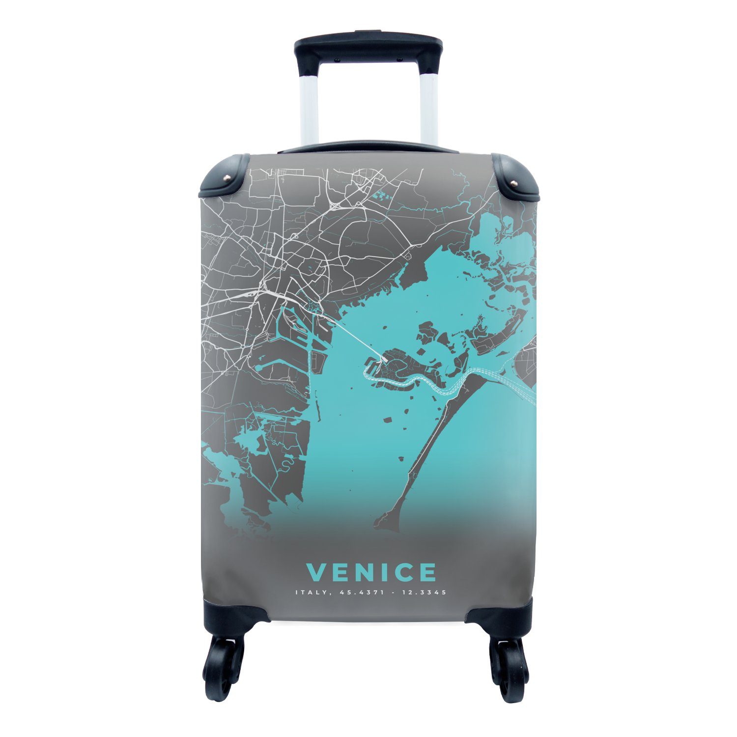 MuchoWow Handgepäckkoffer Venedig - Stadtplan - Karte - Blau, 4 Rollen, Reisetasche mit rollen, Handgepäck für Ferien, Trolley, Reisekoffer | Handgepäck-Koffer