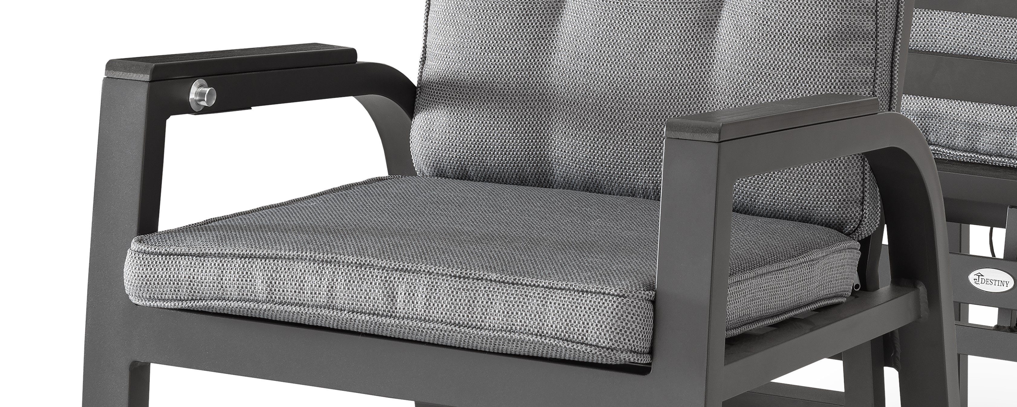 Rücken Sitz- Hochlehner Set), CAPRI Aluminium, (2er und stufenlos für Destiny Auflagen inkl. verstellbar,