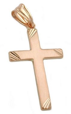 unbespielt Kreuzanhänger Anhänger Kreuz matt-diamantiert 375 Rotgold 26 x 16 mm kl.Schmuckbox, Goldschmuck für Damen und Herren