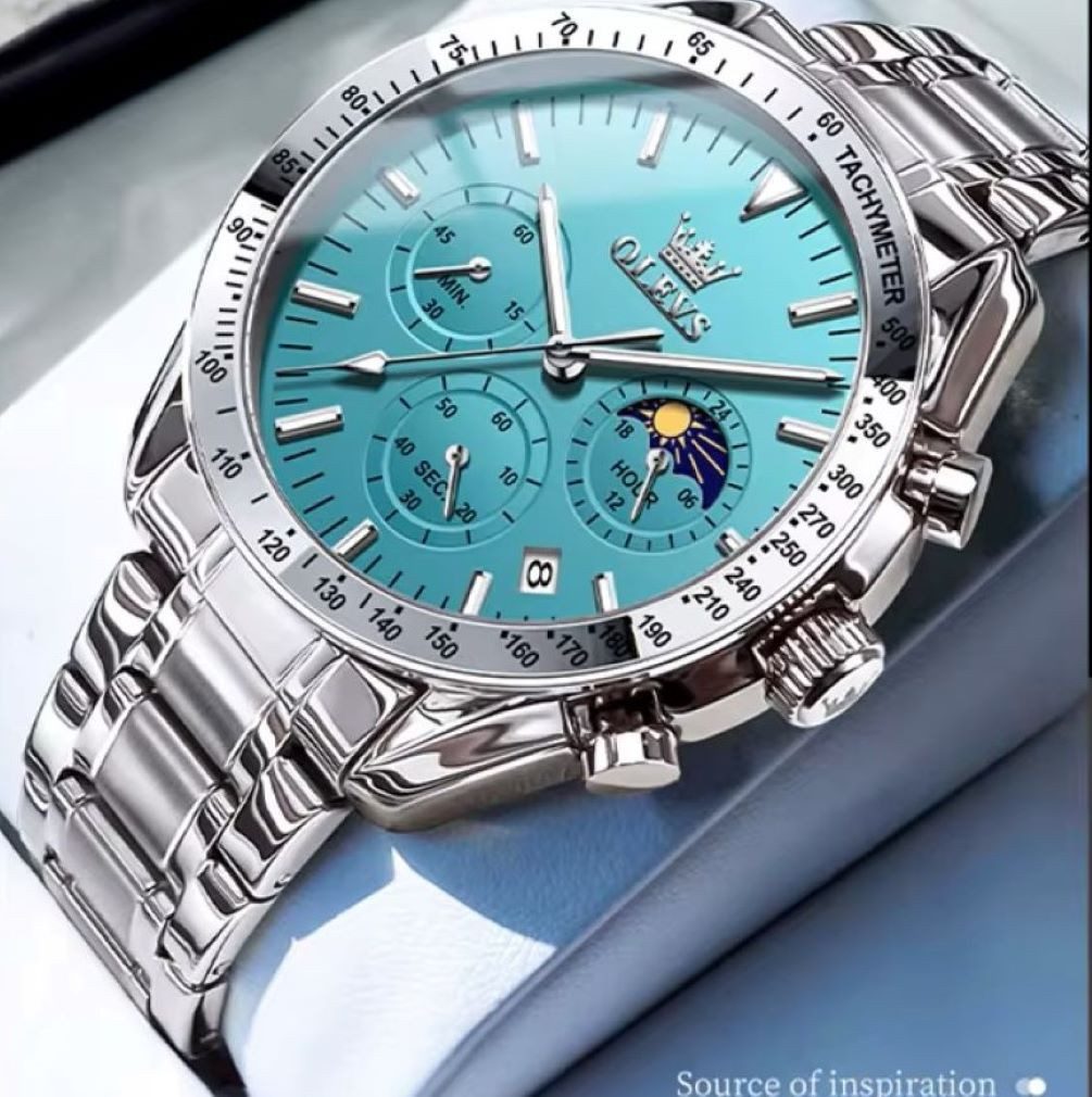 Tidy Quarzuhr Herren-Armbanduhr – Chronograph, Edelstahl, Türkis Zifferblat günstig online kaufen