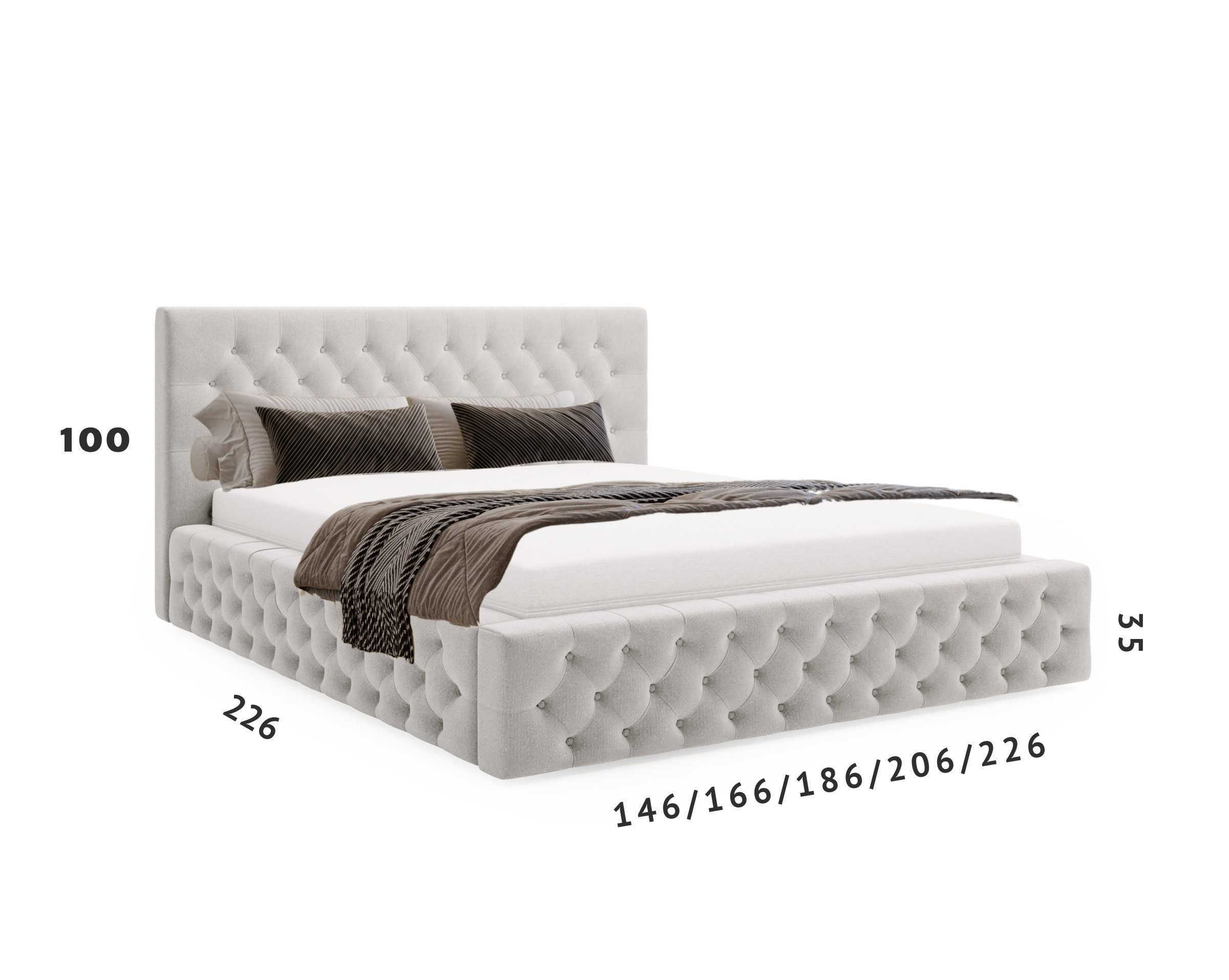 Goldstoff Stauraumbett Samtbezug - Polsterbett mit gesteppter Rückenlehne (Bett mit großen gepolstertem Kopfteil, mit Bettkasten zum aufklappen, Polsterbett), mit gepolstertem Kopfteil, Doppelbett- verfügbar 140x200 160x200 180x200 200x200cm), Verfügbar in 4 Größen - Chesterfield Stil – Modern & Elegant