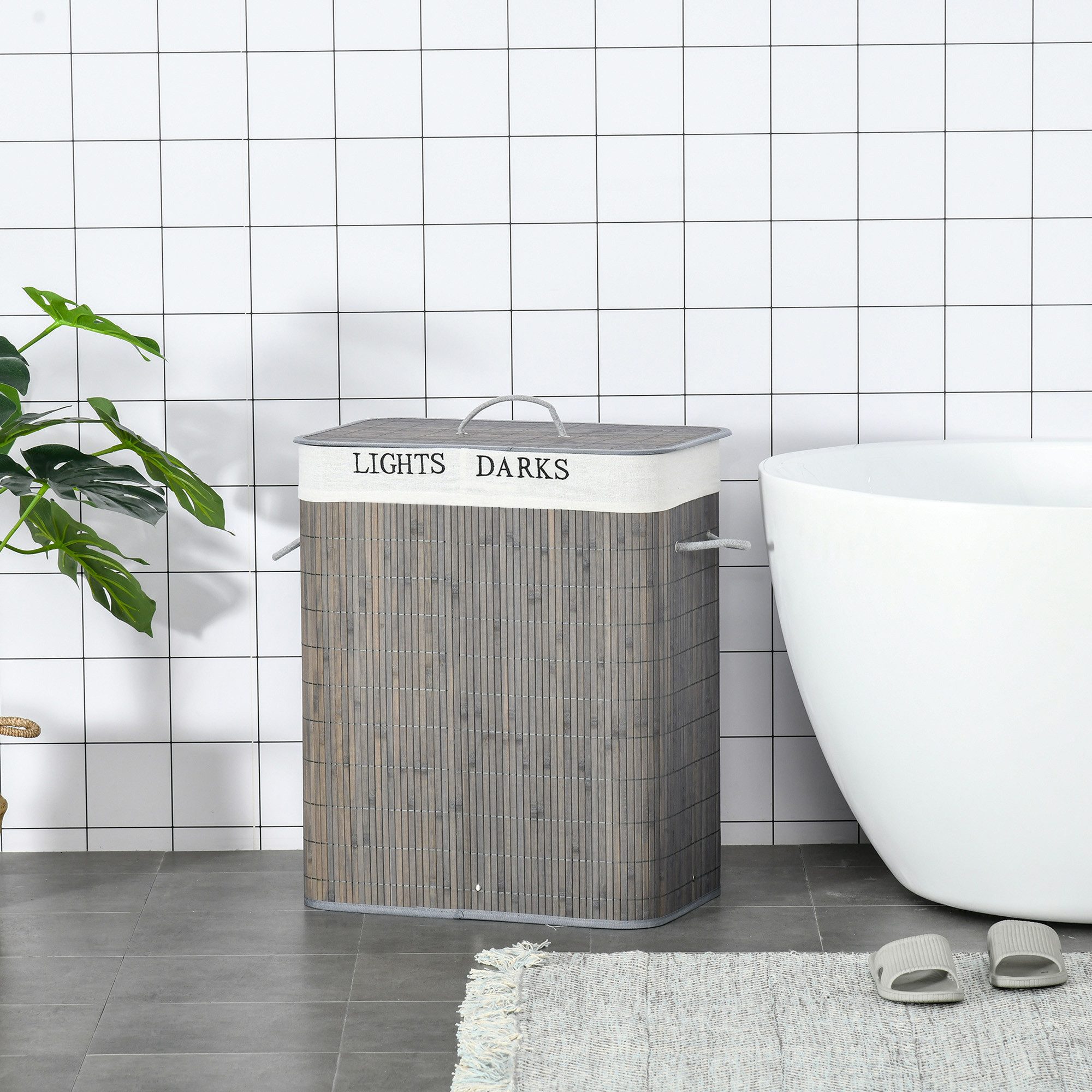 HOMCOM Wäschekorb schmal 100L Wäschesammler mit Deckel herausnehmbarer Wäschesack (100L Wäschesammler, 1 St., Laundry Baskets), Wäschebox für Waschküche, Schlafzimmer, Badezimmer Grau