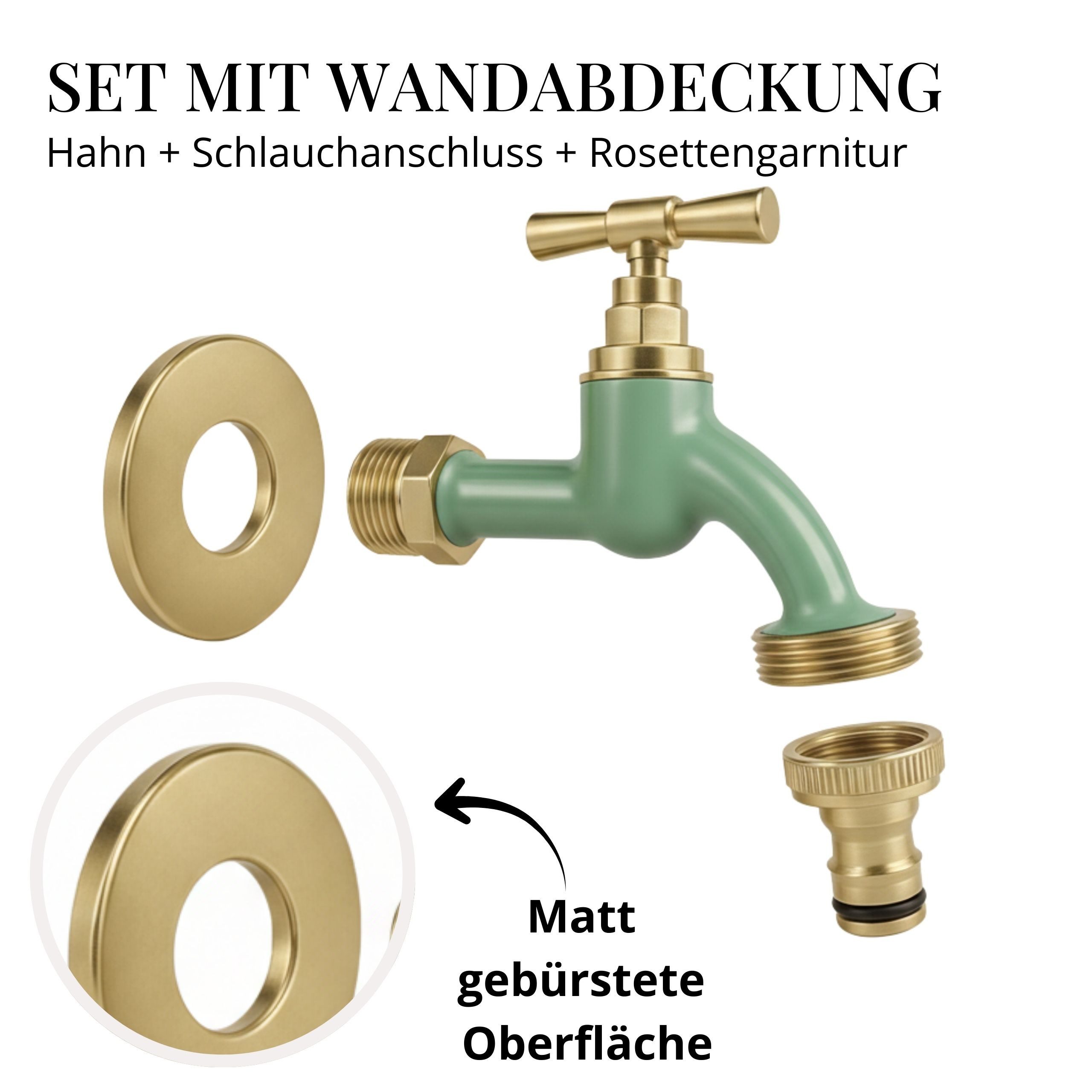 LIVLIG Kugelhahn Wasserhahn Garten, Außenwasserhahn mit Rosettengarnitur 1/2 Zoll, frostsicher, pulverbeschichtet, goldene Akzente – Bild 4 von 5