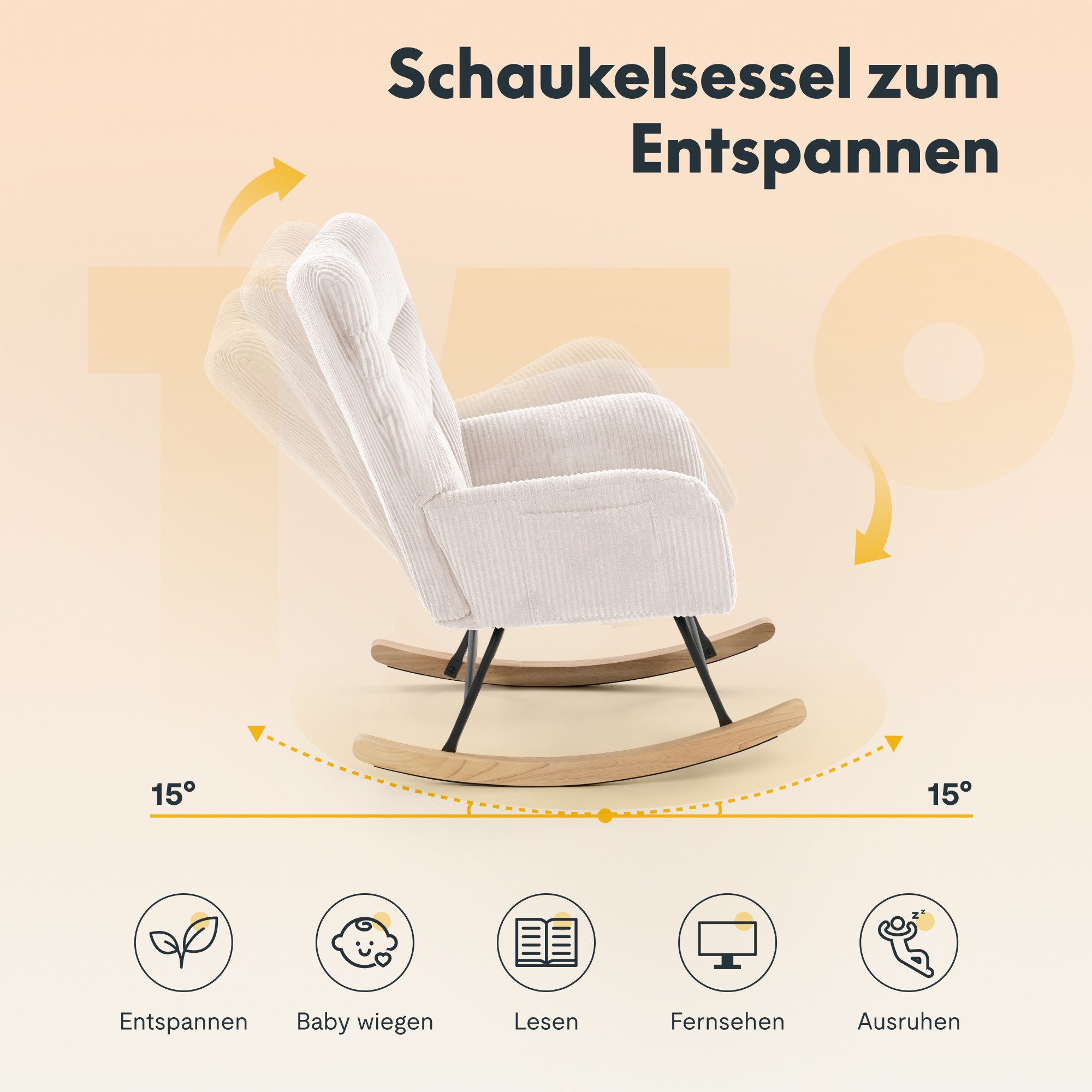 FLEXISPOT Schaukelstuhl mit Hoher Rückenlehne & Fußstütze, Relaxsessel, Schaukelsessel (Moderner Schwingsessel mit Holzkufen, mit Seitentasche), Gepolsterter Re – Bild 3 von 5