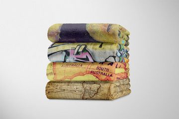 Sinus Art Handtücher Handtuch Strandhandtuch Saunatuch Kuscheldecke mit Fotomotiv Australien Landkar, Baumwolle-Polyester-Mix (1-St), Handtuch