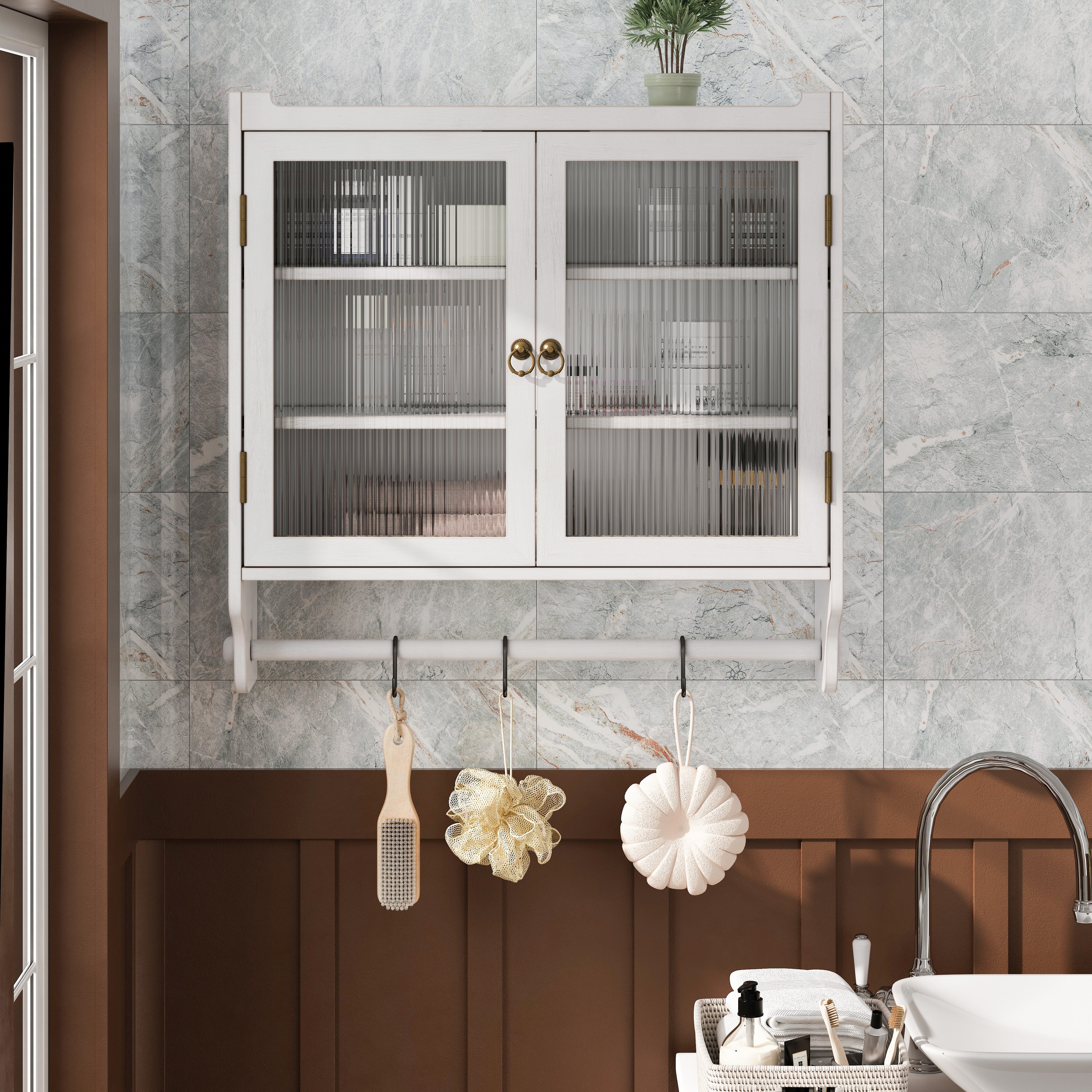 Celya Wandhängeschrank Glas-Wandregal, Weiß