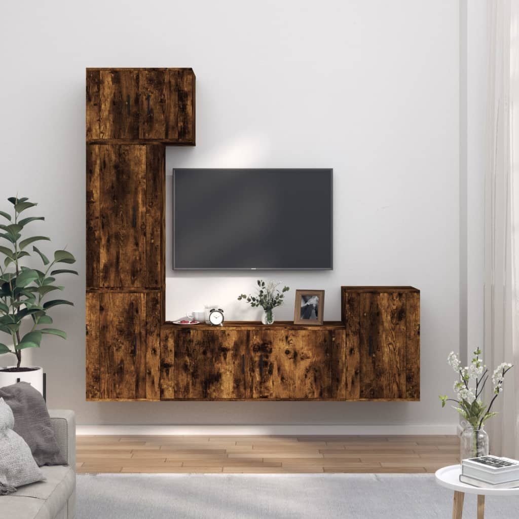 furnicato TV-Schrank TV-Schrank-Set 5-tlg. Räuchereiche Holzwerkstoff