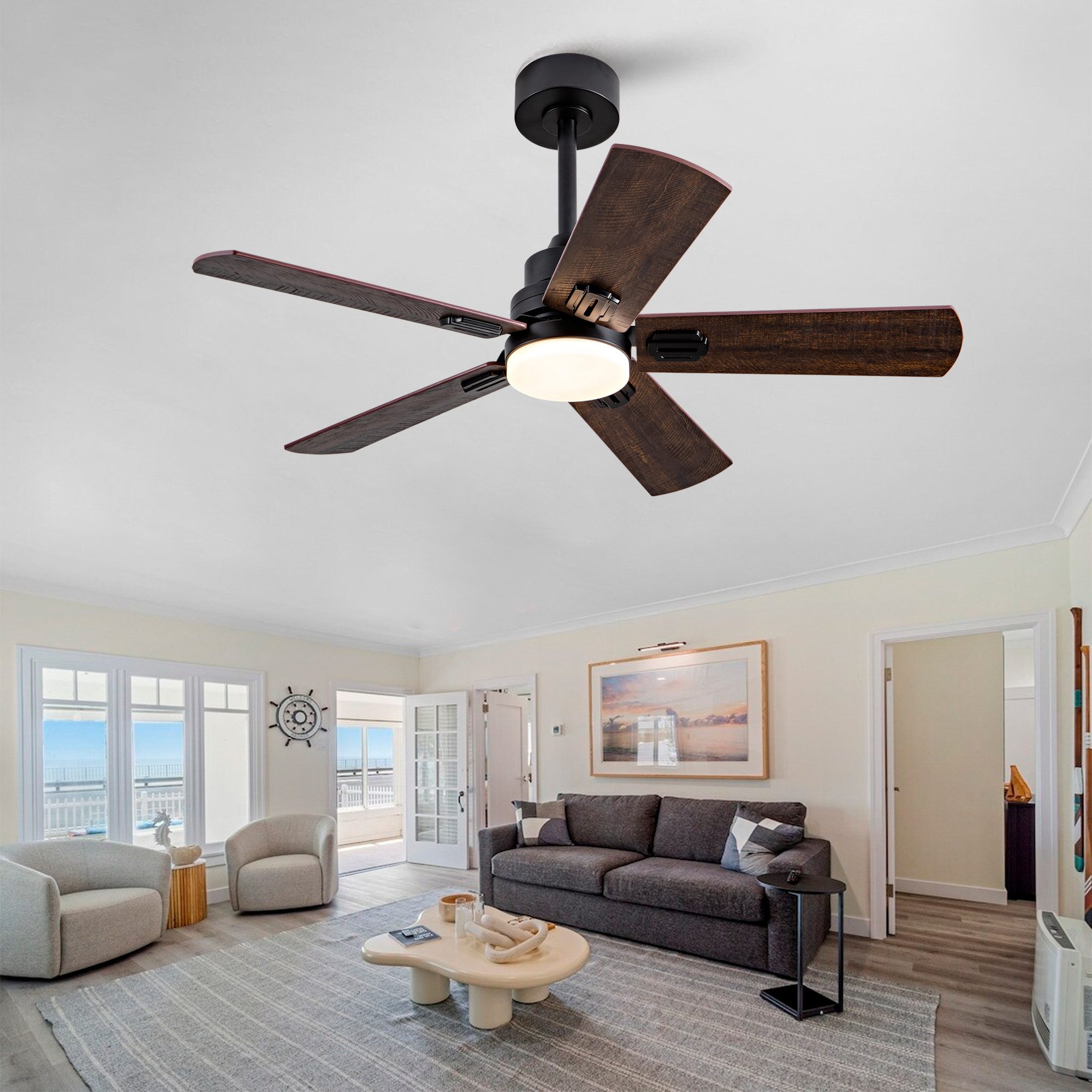 FELIXLEO Carbonheizlüfter Deckenventilator 42" Schwarz, Massivholz, DC-Motor, Speicher