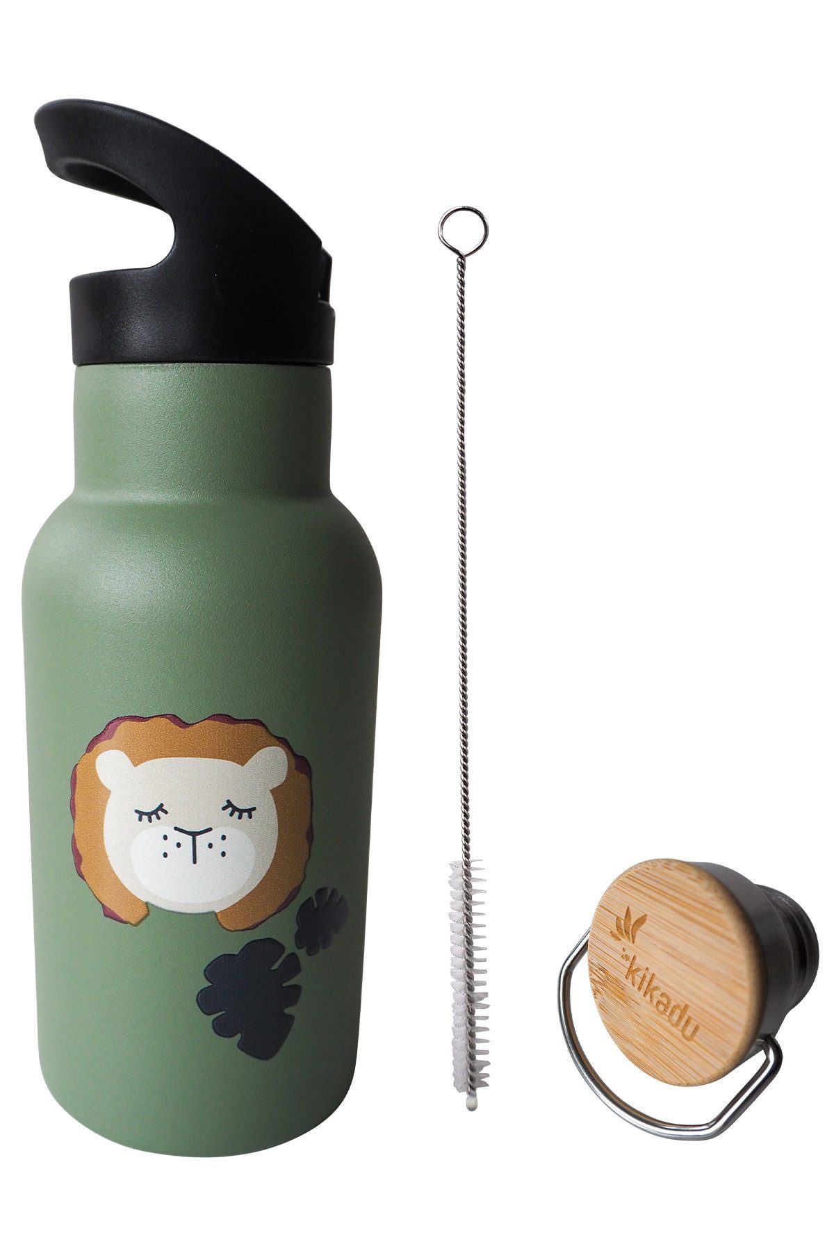kikadu Trinkflasche, Löwe Olive, doppelwandige, Edelstahl, 350 ml