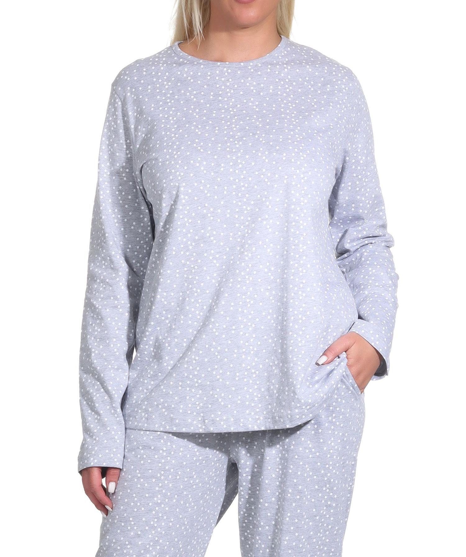 Relaxanzug Damen langarm SchlafanzugOberteil Shirt Mix & Match in Tupfen Optik