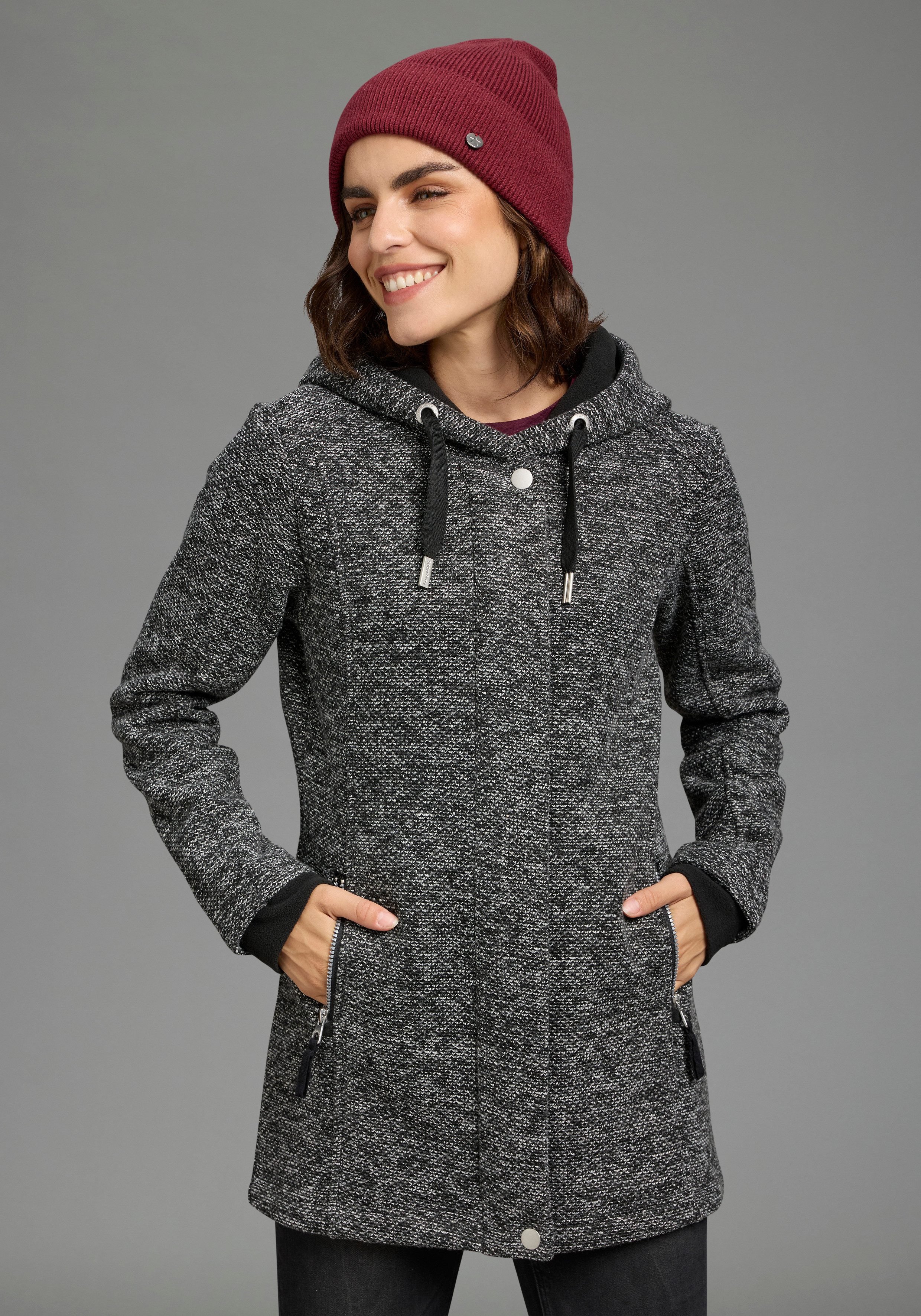 KangaROOS Strickfleecejacke (1-St) mit 2-Wege-Reißverschluss und Druckknöpfen, hüftbedeckend