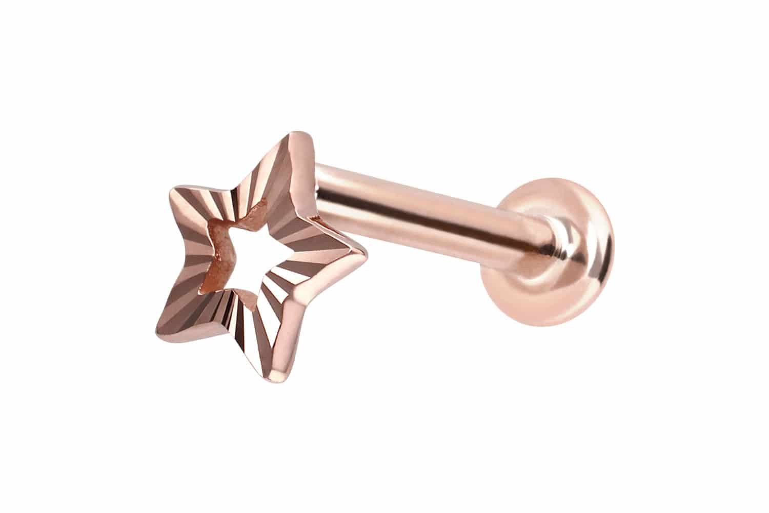 Piercing-Set 14 Karat Gold Labret mit Push Fit STERN