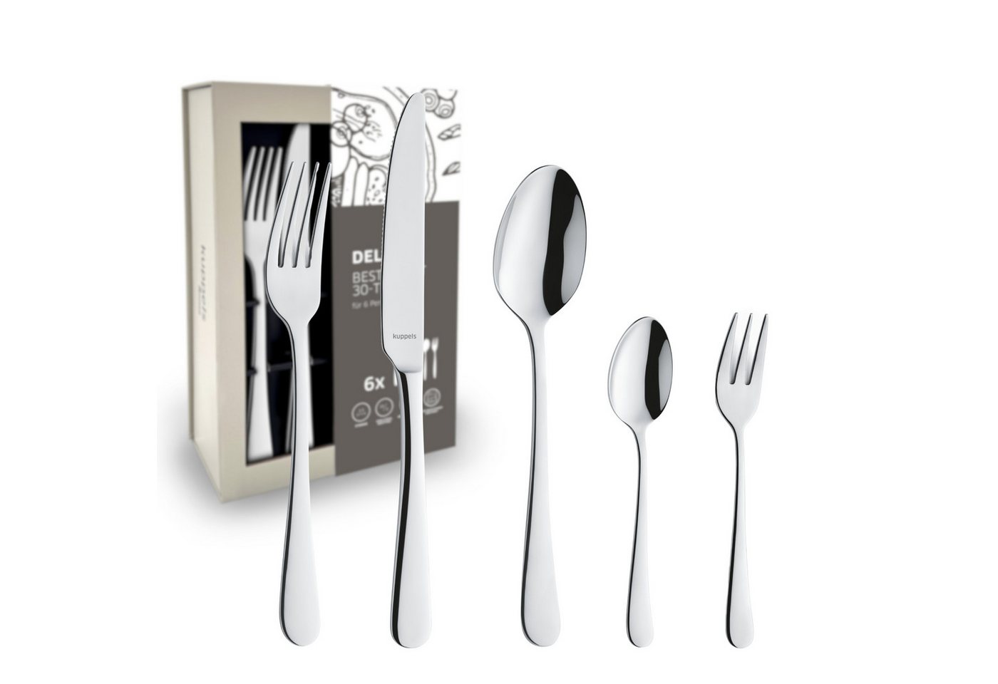 Kuppels Besteck-Set DELIA (30-tlg), 6 Personen, Edelstahl Rostfrei 18/0, spülmaschinenfest, hochglanzpoliert