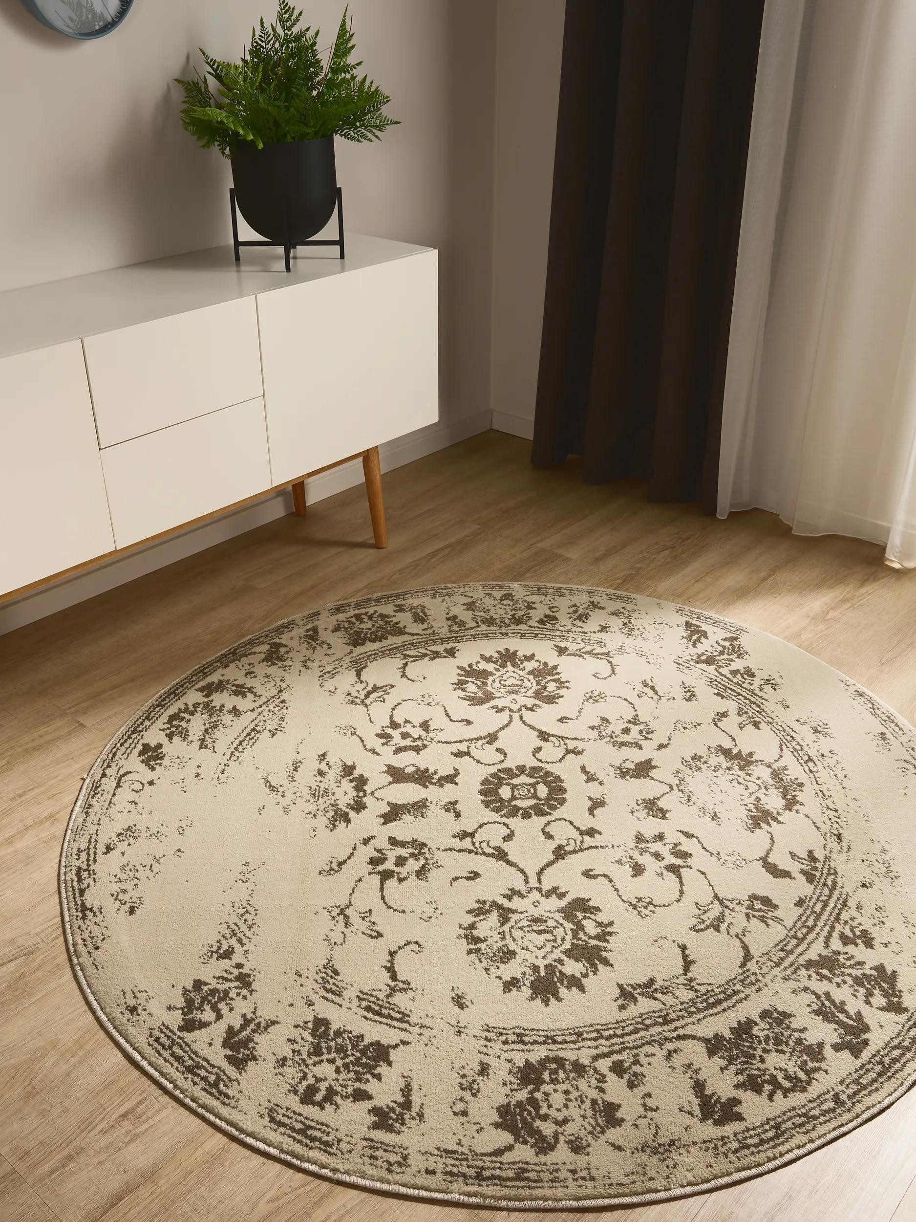 benuta Teppich Suki, rund, Höhe: 6 mm, Vintage-Look, Kurzflor, Retro Teppich Wohnzimmer, Schlafzimmer