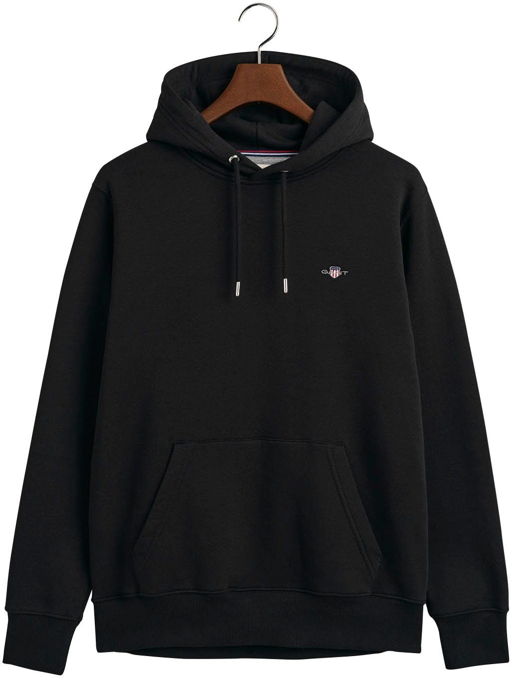 Gant Hoodie REG SHIELD auf black mit Brust HOODIE Logostickerei der