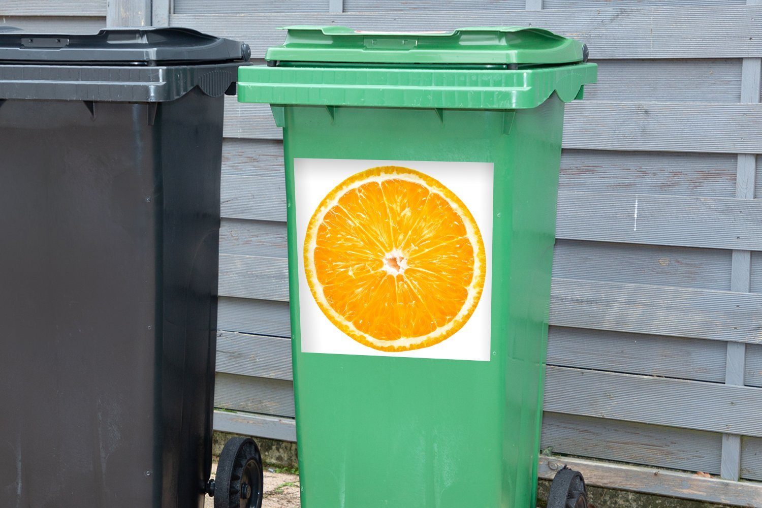 MuchoWow Wandsticker Orange - Obst Container, Mülltonne, St), Sticker, (1 Mülleimer-aufkleber, Weiß Abfalbehälter 