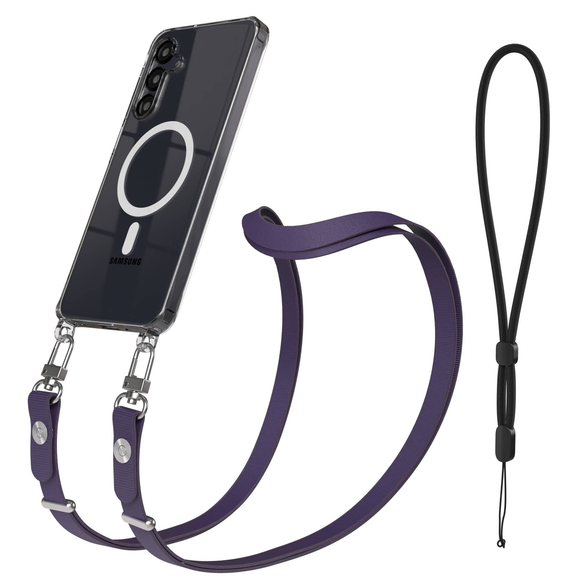 EAZY CASE Handykette für Samsung Galaxy A16 Handyhülle mit Handyband magnetisch, MagSafe Hülle in Lila mit längenverstellbarem Band