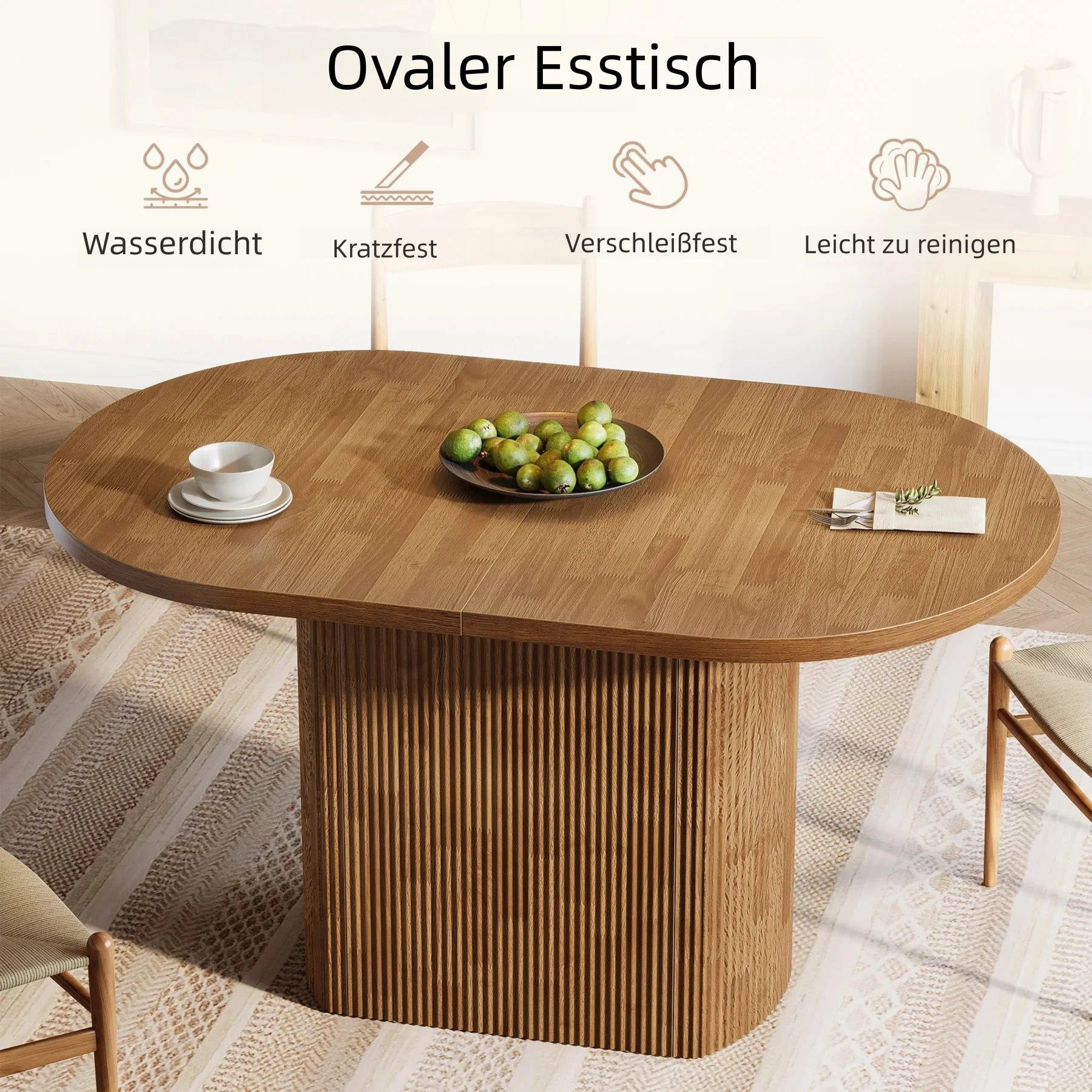 Tribesigns Esstisch Ovale Esstisch 120x70cm Landhaustisch Eiche Optik Braun – Bild 3 von 5
