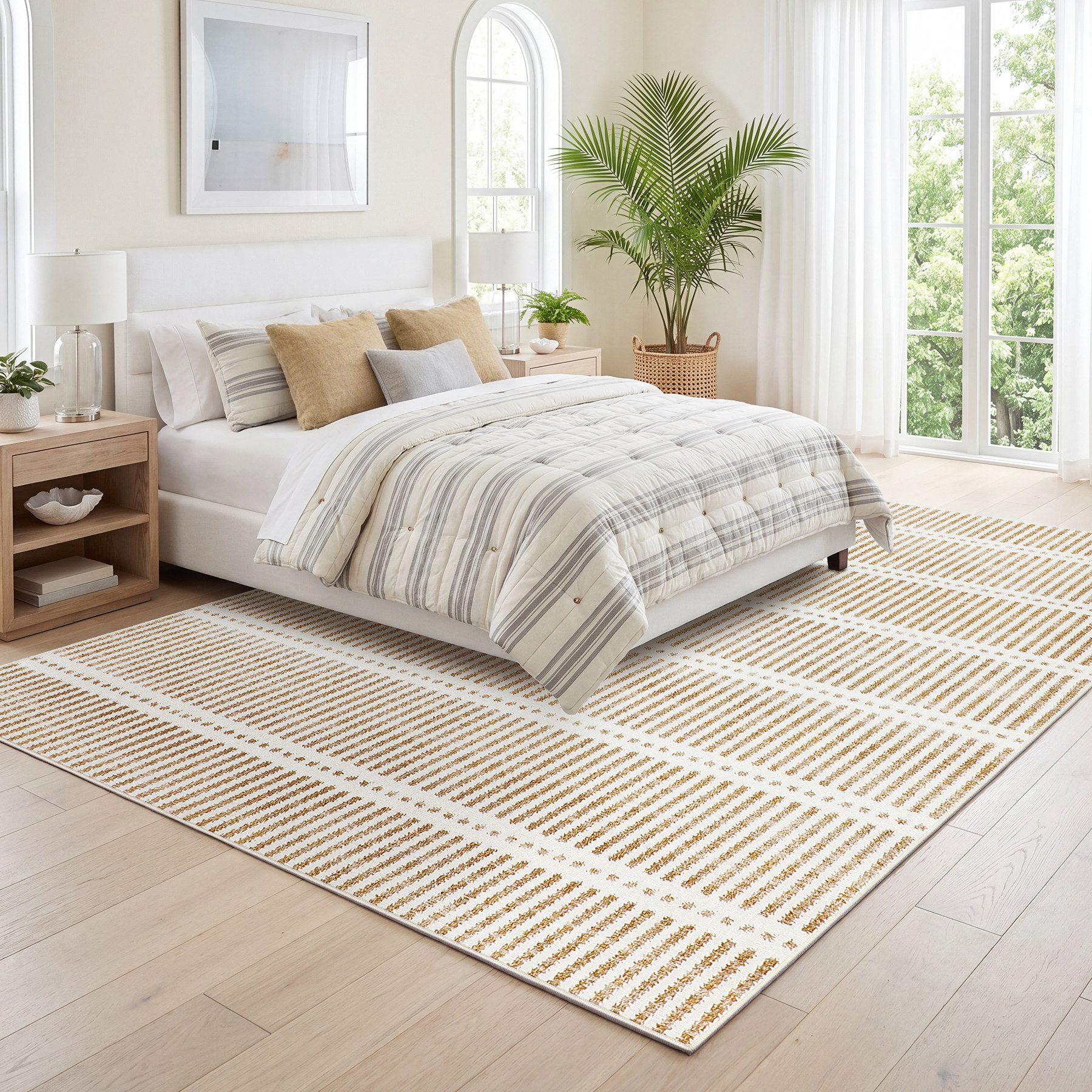 Tribesigns Teppich Waschbarer Kurzflor Teppich, ultradünn, rutschfest, 160 x 230cm, mit Streifen-Design im Landhausstil, für Wohnzimmer