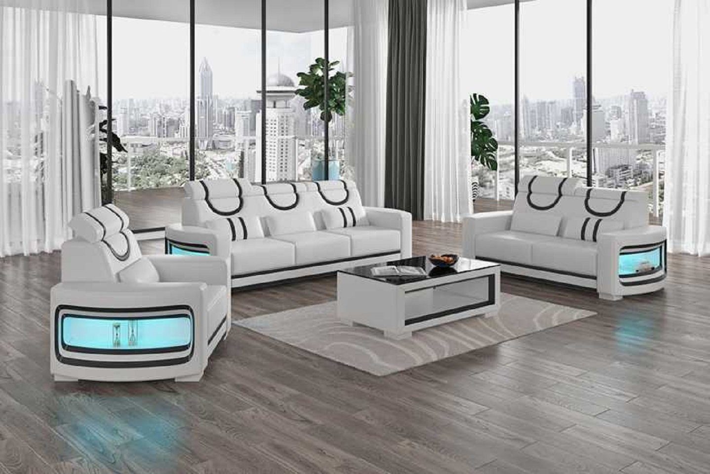 JVmoebel Wohnzimmer-Set Sofagarnitur Luxus Komplette Couchgarnitur Kunstleder Sofa 321, (3-St., Nur Sofa 2+3 Sitzer + Sessel), Made in Europe Weiß