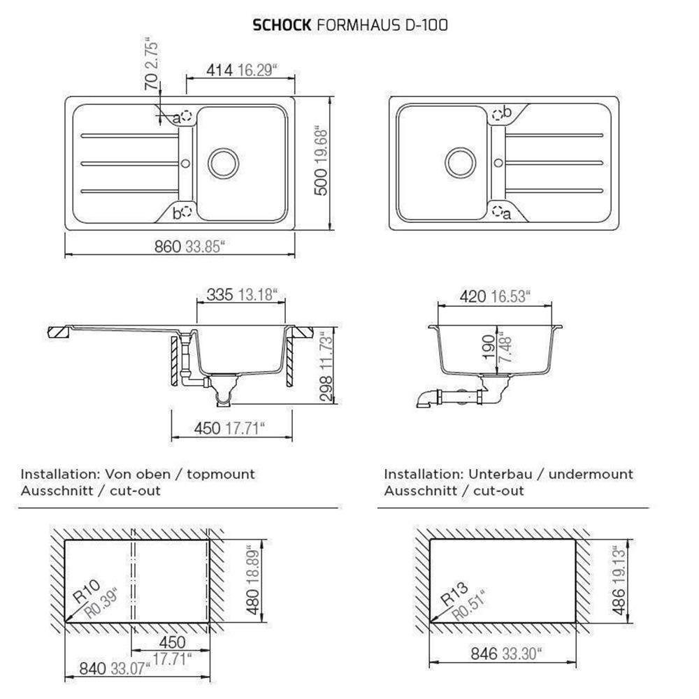 Schock cm GCR Croma Formhaus 86/50 Cristalite D-100 Schock A, Einbauspüle Granitspüle