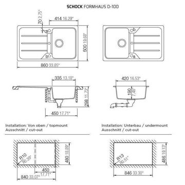 Schock Granitspüle Schock Cristalite Formhaus D-100 A GAS Asphalt Exzenterbedienung, 86/50 cm