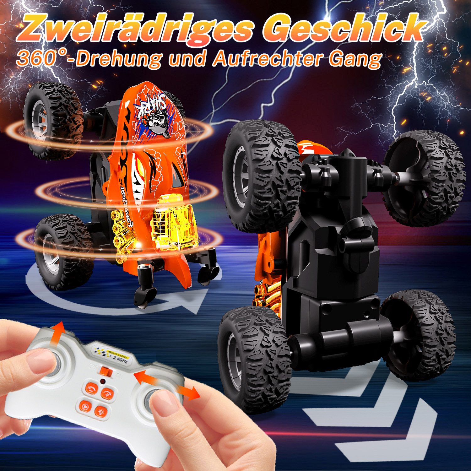 Esun RC-Auto Mini Monstertruck Ferngesteuert, Hai Monster Truck mit Metallgehäuse (Set, Komplettset), 1/64 Ferngesteuertes Auto ab 3 4 5 6 7 8 Jahre