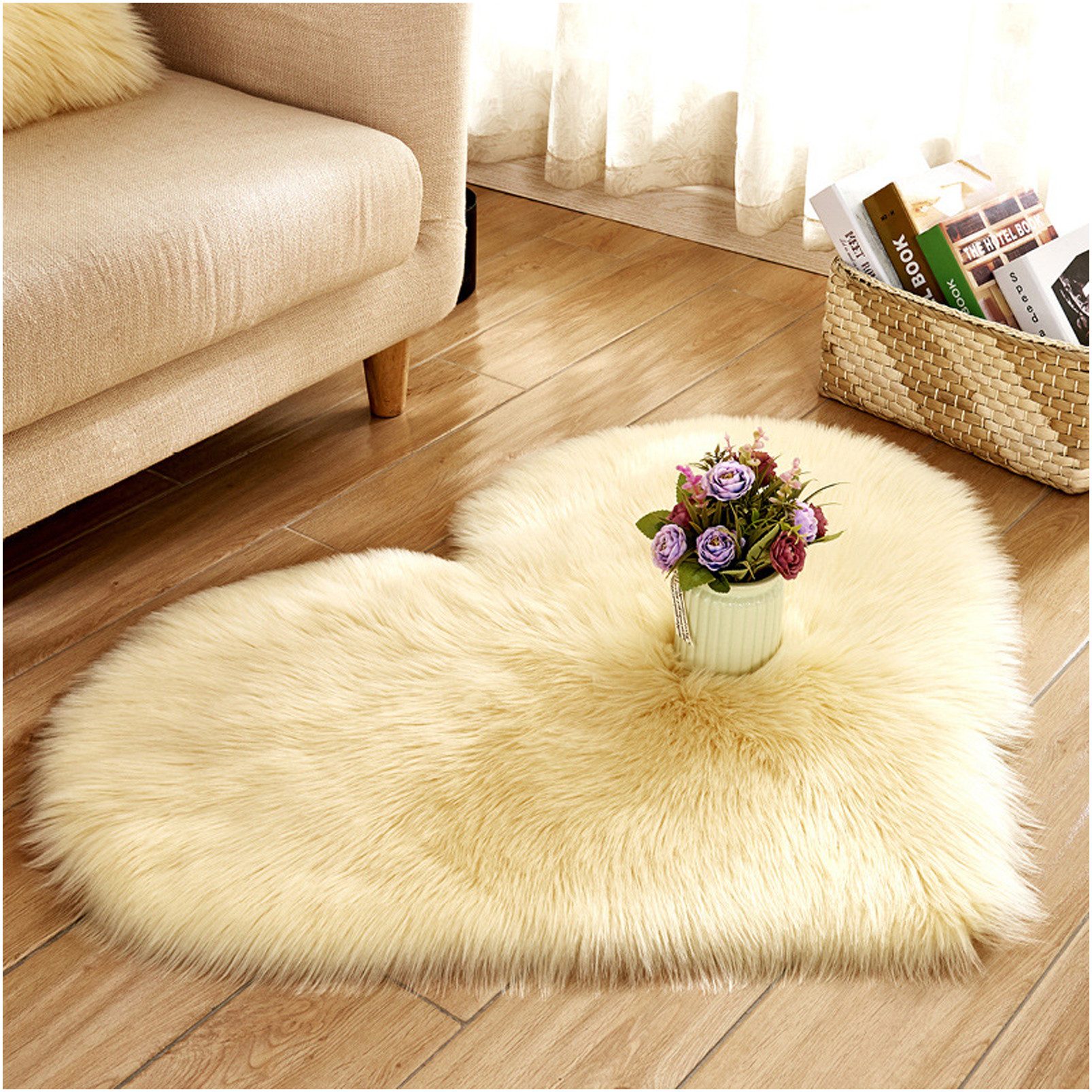 Sunicol Hochflor-Teppich Kunstfell Herz Teppich, Weich Plüsch, Flauschig Fußmatte Badematte, Herzform 30cm*40cm, Waschbar Weicher Shaggy Flauschige Langflor Badteppich