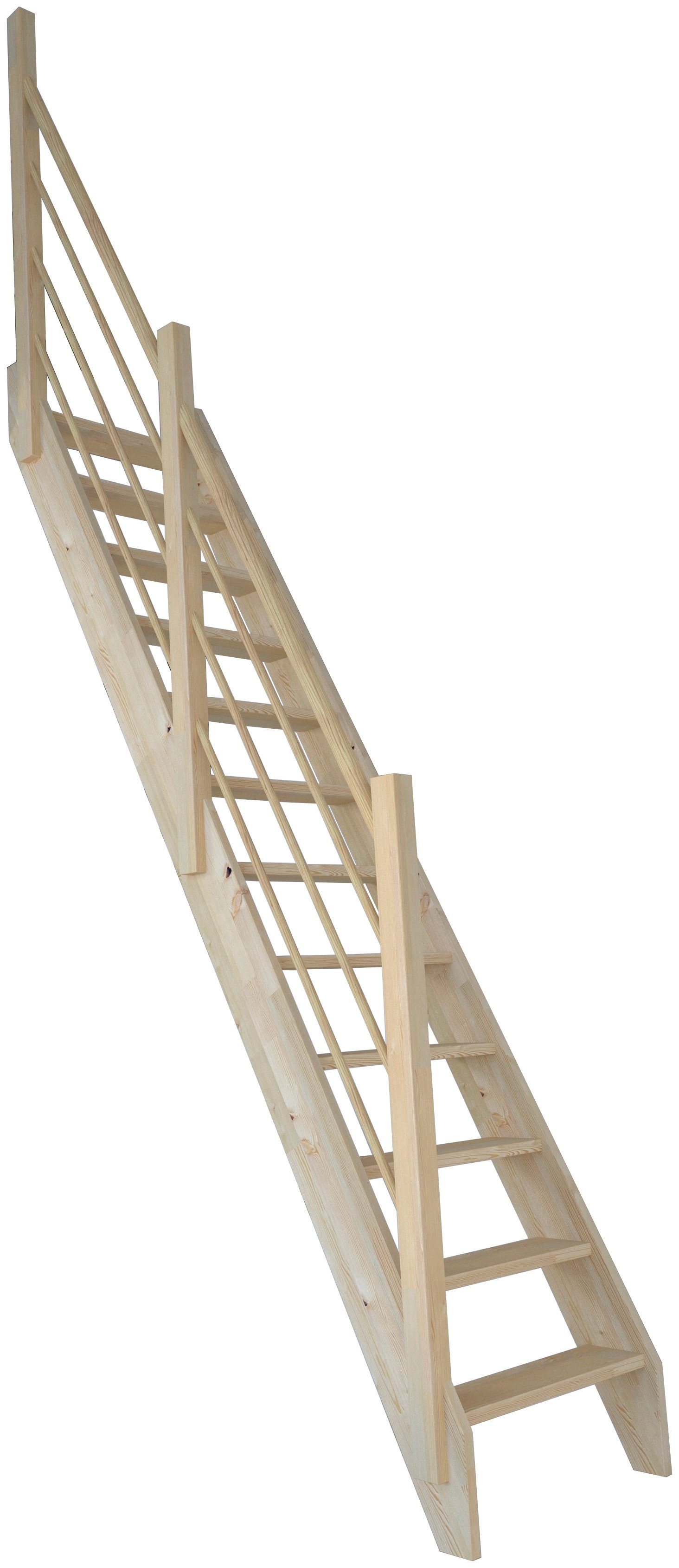 Links, Raumspartreppe Durchgehende offen, Design 2000/3000, Geländer Stufen Starwood Fichte Wangenteile Holz-Holz