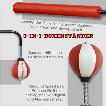 SPORTNOW Standboxsack zwei Speedballs, Drehstange, Kickpolster (Set, 1-tlg., Standbox-Trainer mit 2 Speedbällen), 84L x 36B x 140-205H cm