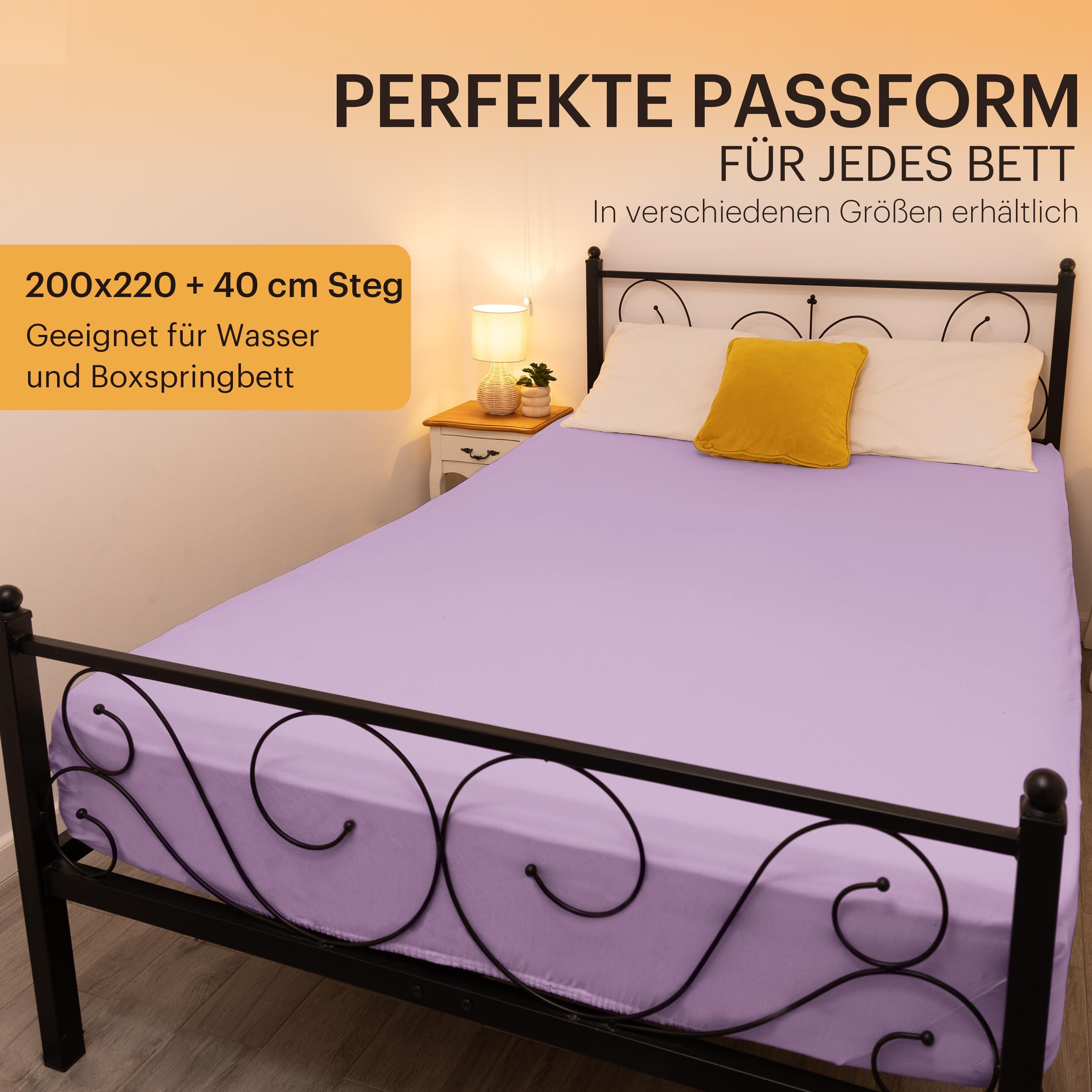 NatureMark Spannbettlaken Boxspringbett Spannbetttuch 200x220cm, Baumwolle, Gummizug: rundum, (1 Stück), 40 cm Steghöhe - 200 x 220cm Spannbetttuch, Flieder – Bild 4 von 5