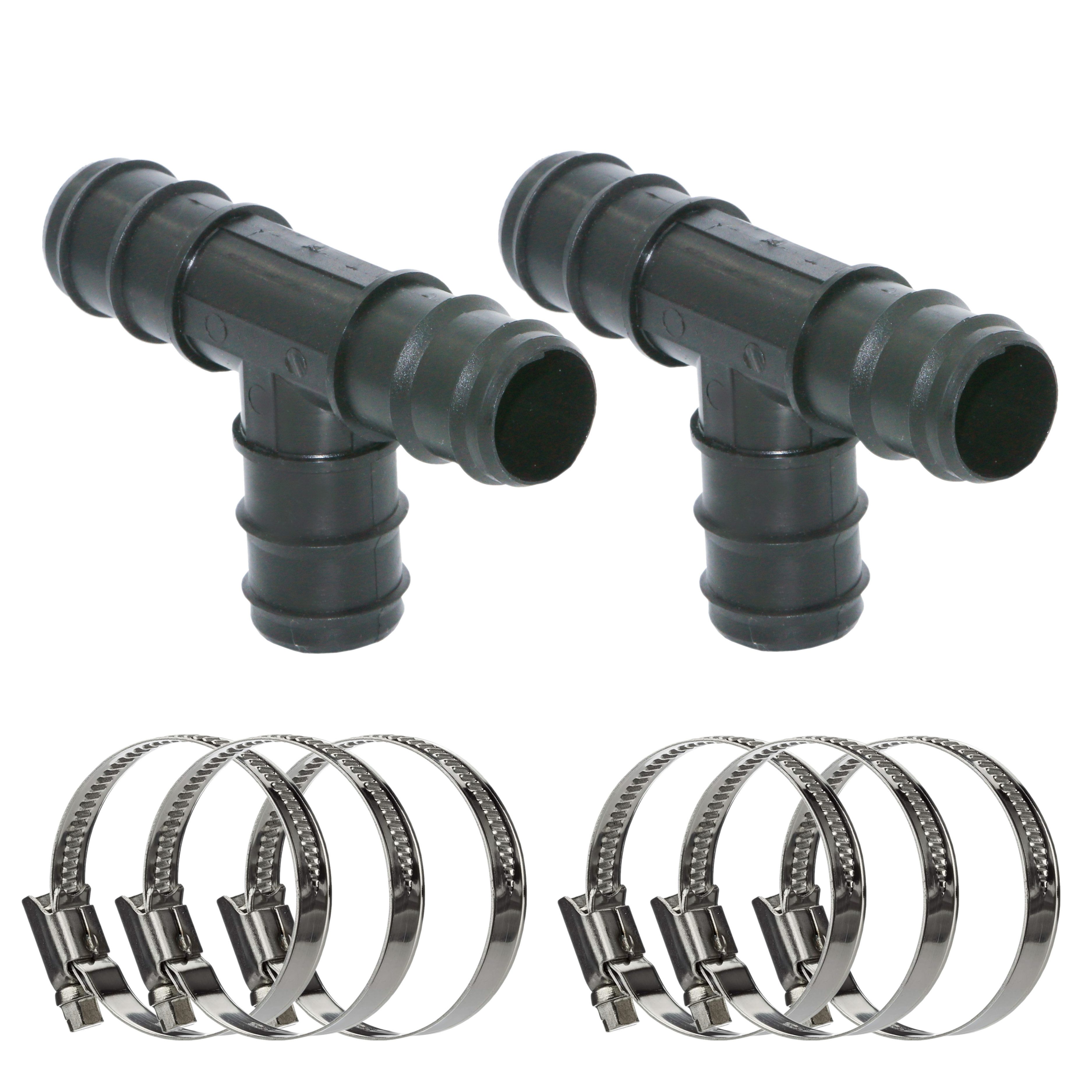 HAF Schlauchverbinder 2x Schlauchverbinder T-Stück 90° 38mm 6x Schlauchschelle Poolschläuche, (Zum Anschluss von Sandfilteranlagen, Optimal zum Verbinden von Poolschläuchen), Aus hochwertigem und stabilem Kunststoff
