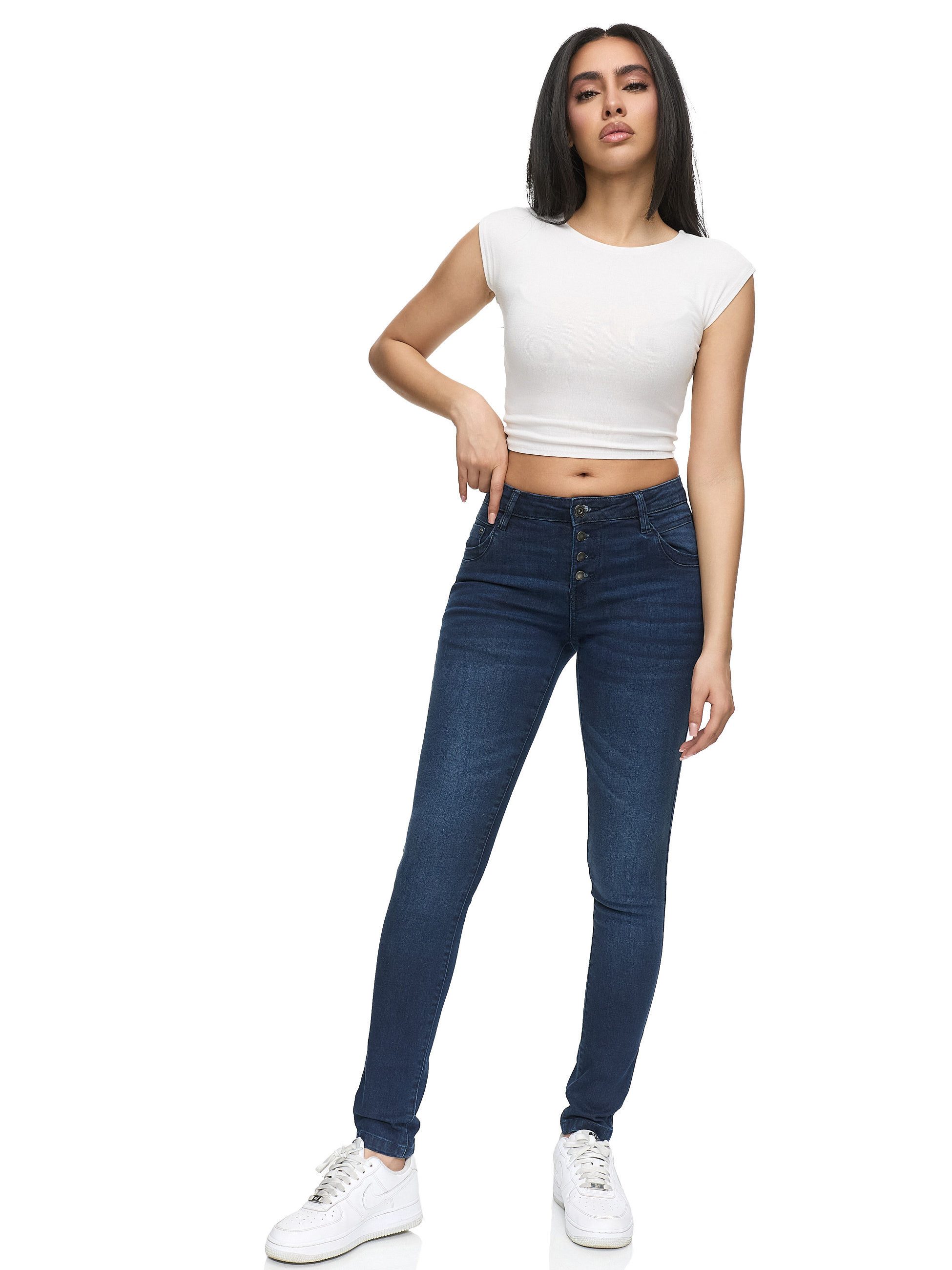 REPUBLIX Stretch-Jeans ISLA Damen Knopf Mid Waist Stretch Denim Jeans