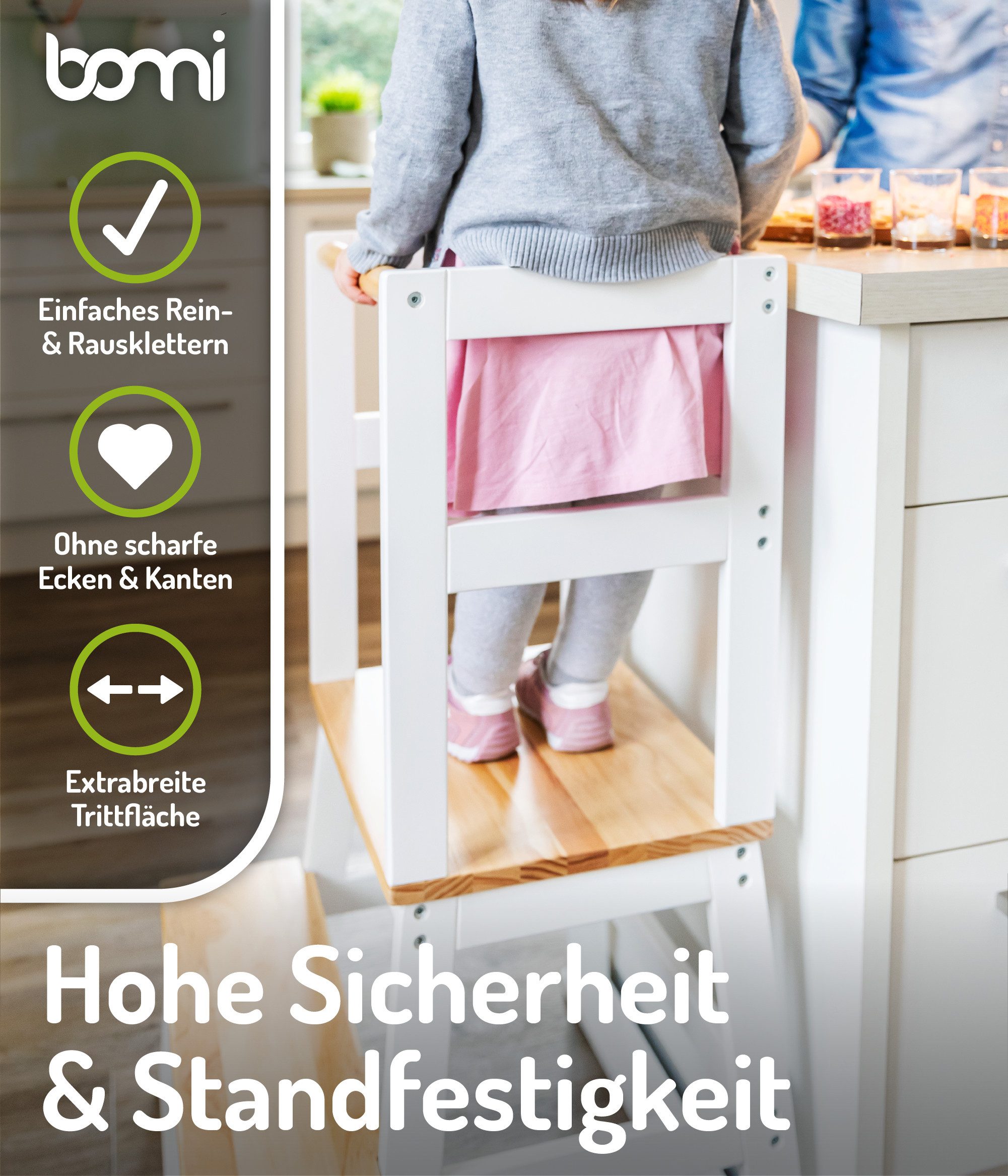 BOMI Stehhilfe Montessori Lernturm Swubi (sicherer Tritthocker, Lernturm für Kinder, 1 St), Montessori Kinder Schemel Kinderhocker aus Holz – Bild 4 von 5