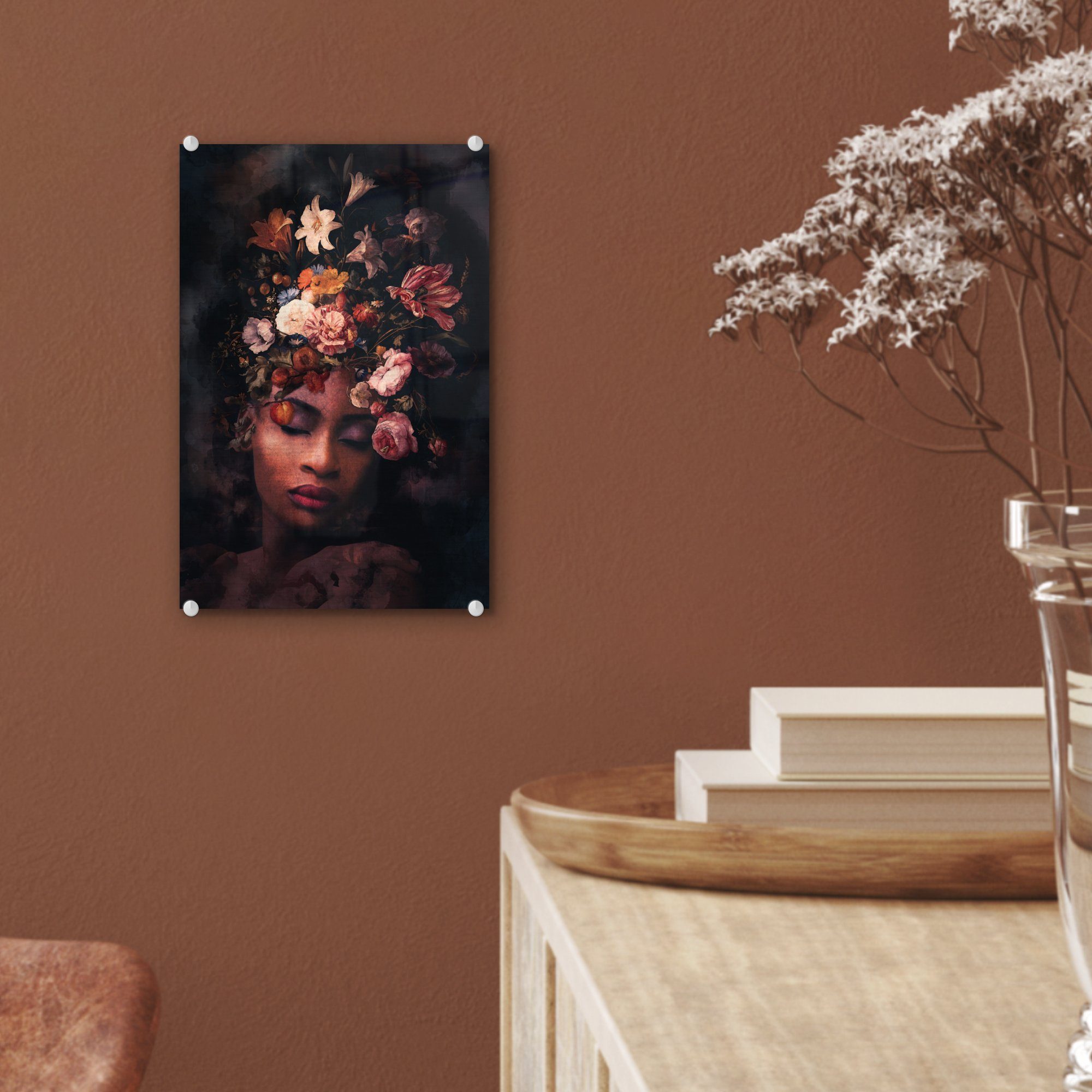 Wandbild - - St), - Flora Wanddekoration auf MuchoWow (1 Frauen Foto Acrylglasbild Farben, Bilder - - Glasbilder auf Glas Glas