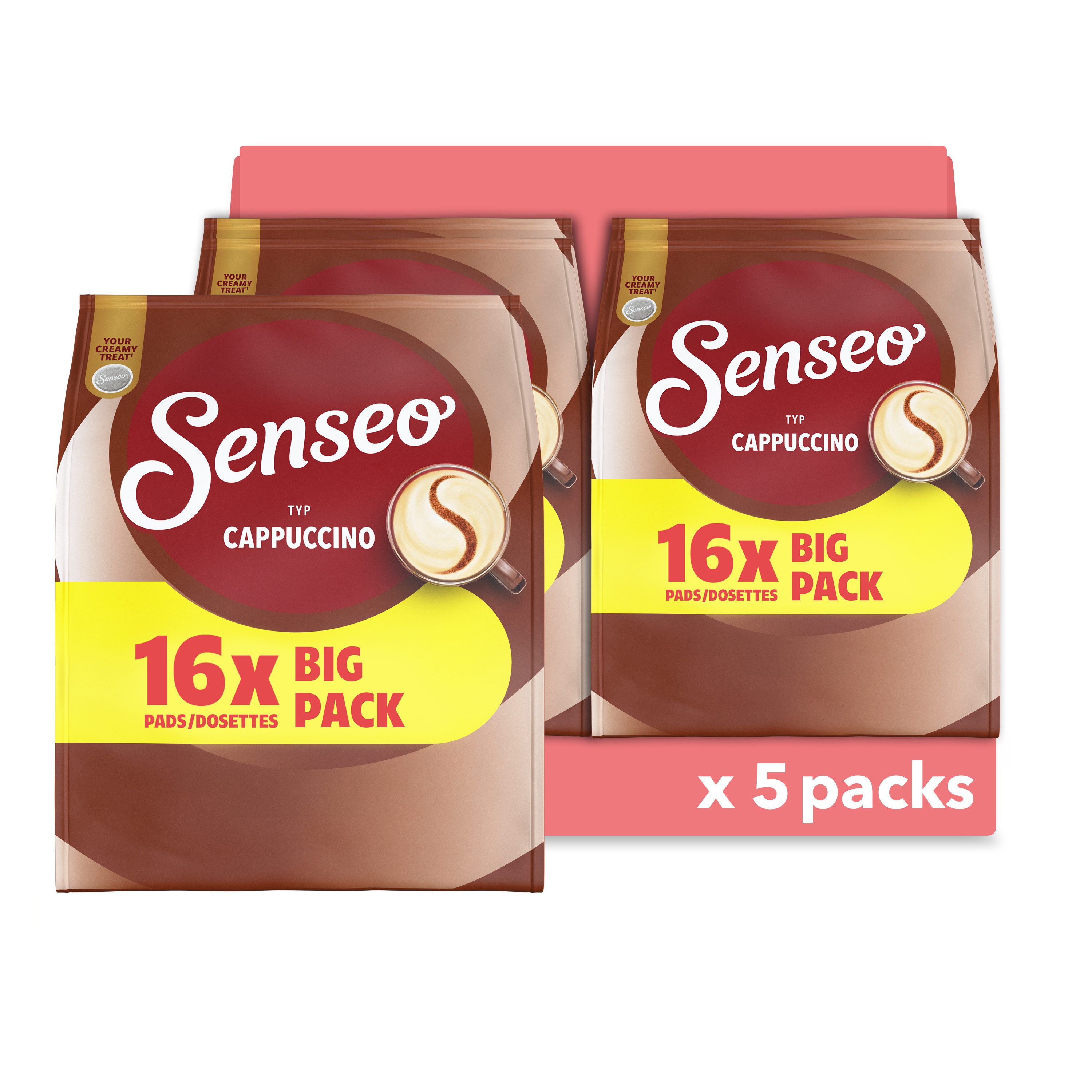 Senseo Kaffee Pads Typ Cappuccino Senseopads 5 x 16 = 80 Getränke Vorteilspack, (Packung, 5er Pack)