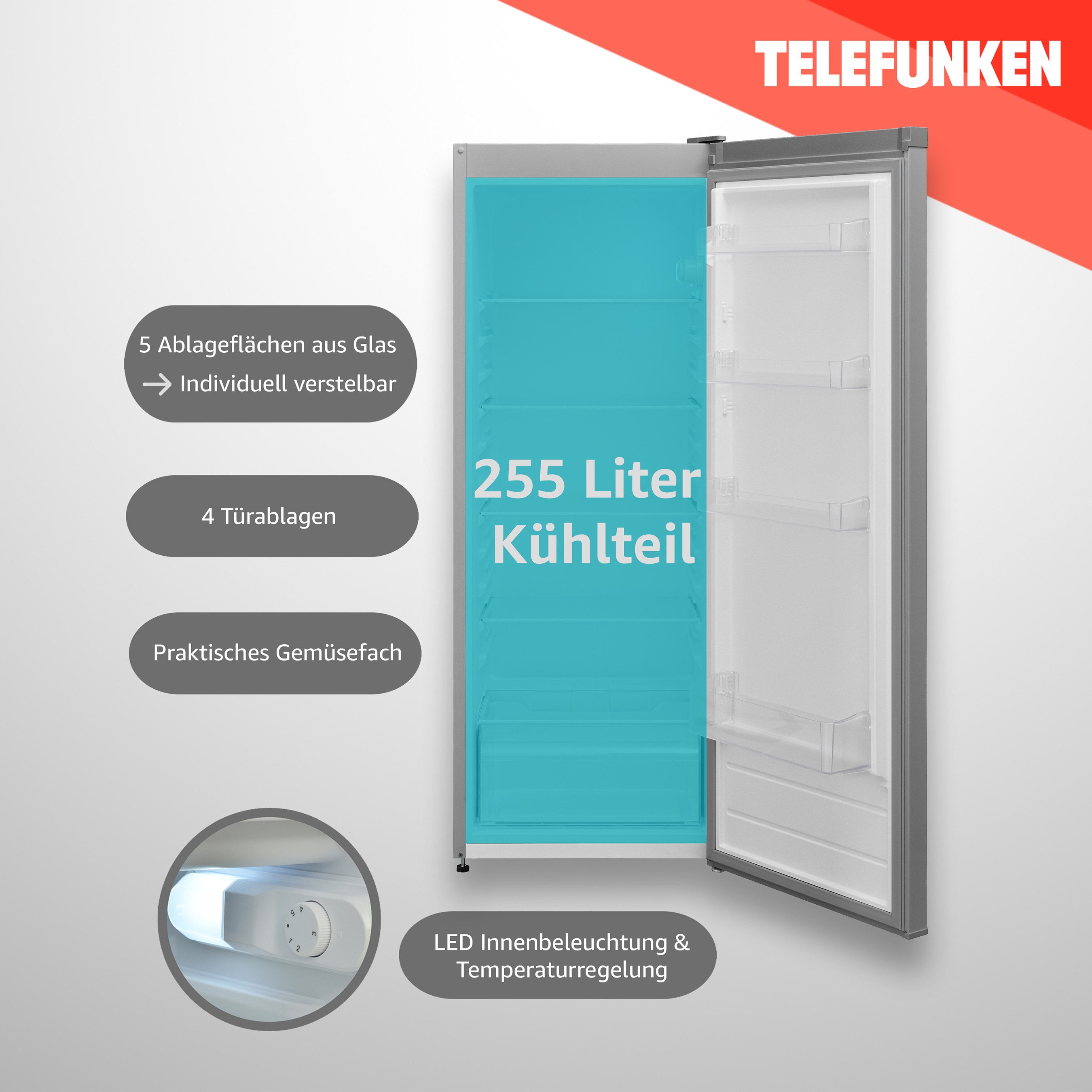 Telefunken Kühlschrank KTFK265ES2, 54 cm breit, 255 Liter, ohne Gefrierfach, Standkühlschrank groß, freistehend