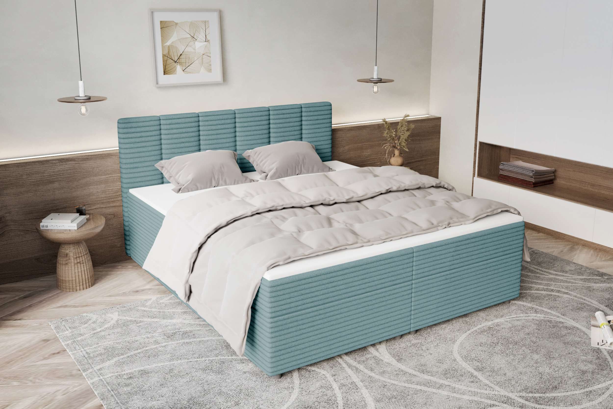 99rooms Boxspringbett Bergamo (Schlafzimmerbett, Bett), 140/160/180/200x200 cm, in Cordstoff AMBIENCE, mit Topper