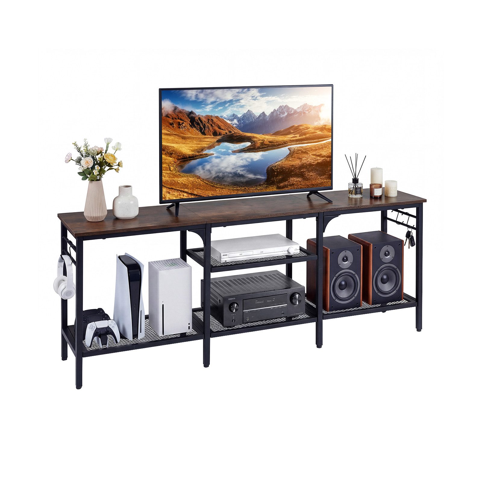 COSTWAY TV-Schrank mit offenen Regalen TV-Regal für Wohnzimmer & Schlafzimmer, 140 x 30 x 56 cm