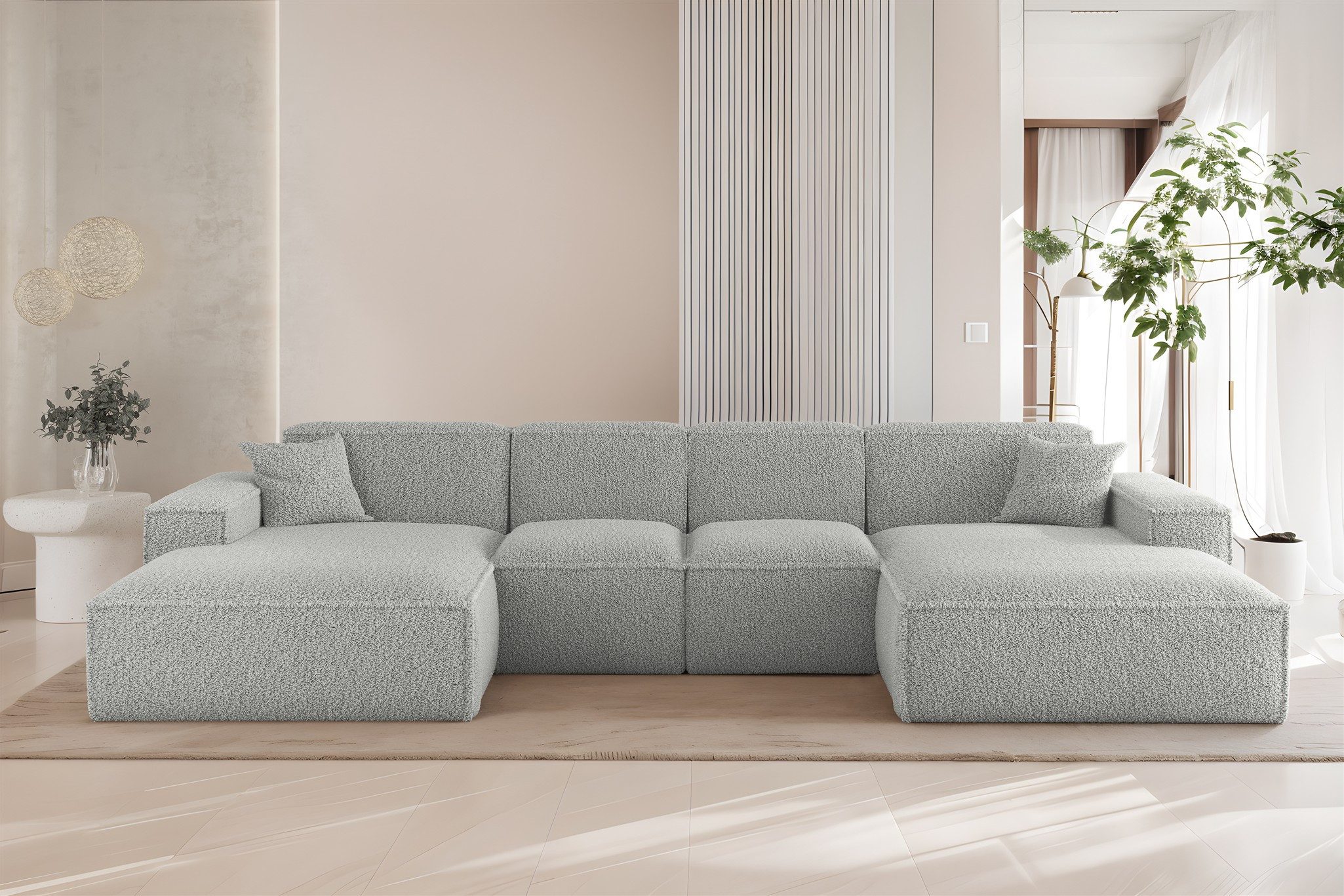 Wohnlandschaft Sofa U-Form CELES PREMIUM XS in Stoff Sven (342 cm)