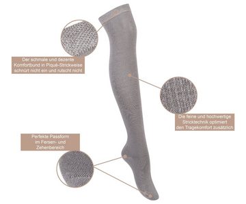 Paolo Renzo Overknees (1-Paar) Atmungsaktive Damen Overknee Strümpfe aus hochwertiger Baumwolle und breitem Pique-Komfortbund - Uni - Einheitsgröße