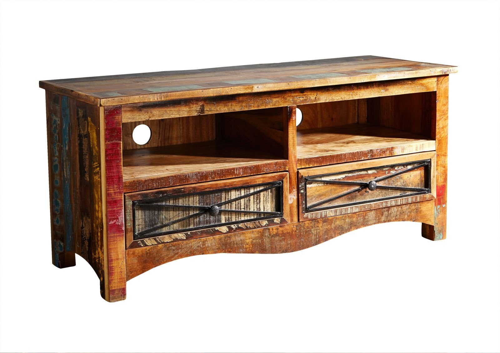 Massivmoebel24 TV-Board NATURE OF SPIRIT (Massivholz), TV-Board Altholz 121x45x56 mehrfarbig lackiert NATURE OF SPIRIT #114