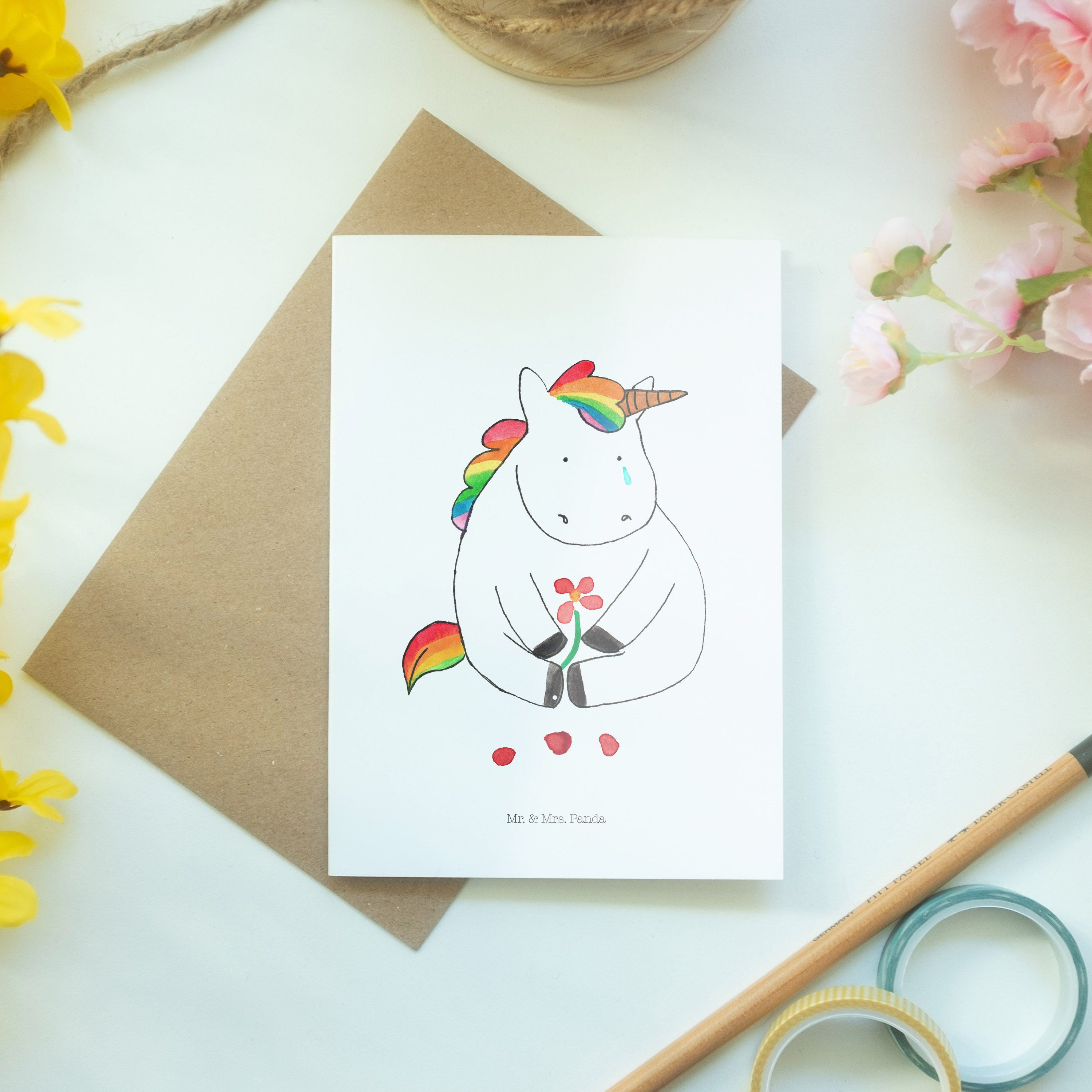 Mrs. Mr. Traurig & Panda Einladung - Glückwunschkarte, Blume, - Weiß Einhorn Grußkarte Geschenk,