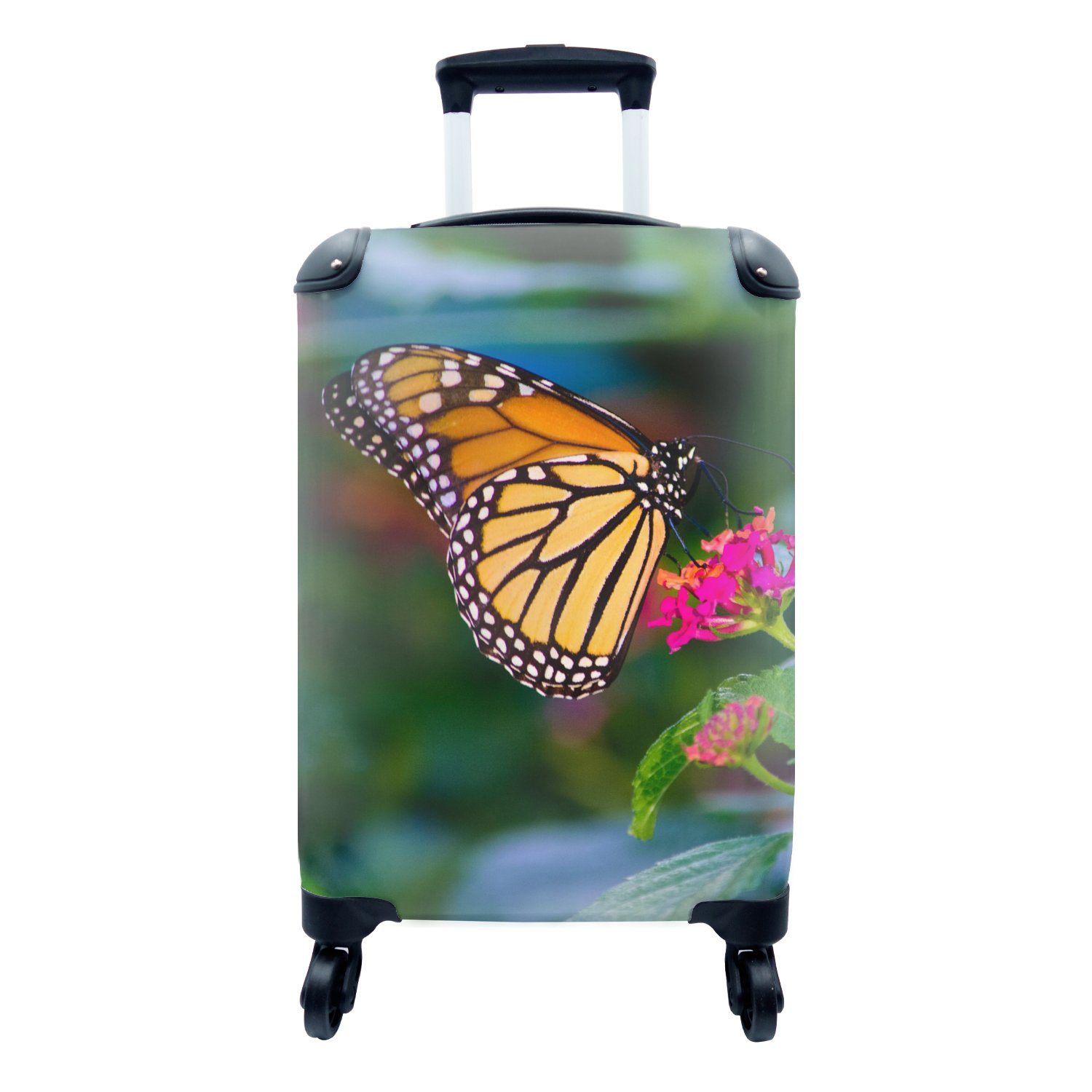 MuchoWow Handgepäckkoffer Schmetterlinge - Blume - Natur, 4 Rollen, Reisetasche mit rollen, Handgepäck für Ferien, Trolley, Reisekoffer
