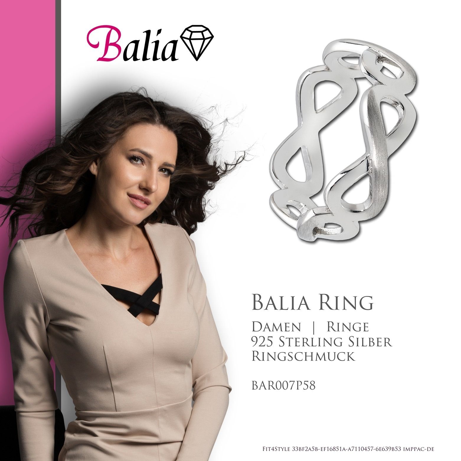 für 925 Ring Damen (Fingerring), Balia 925 58 Silber Ring Silber (18,5), Sterling Silberring Damen Unendlichkeit, Balia