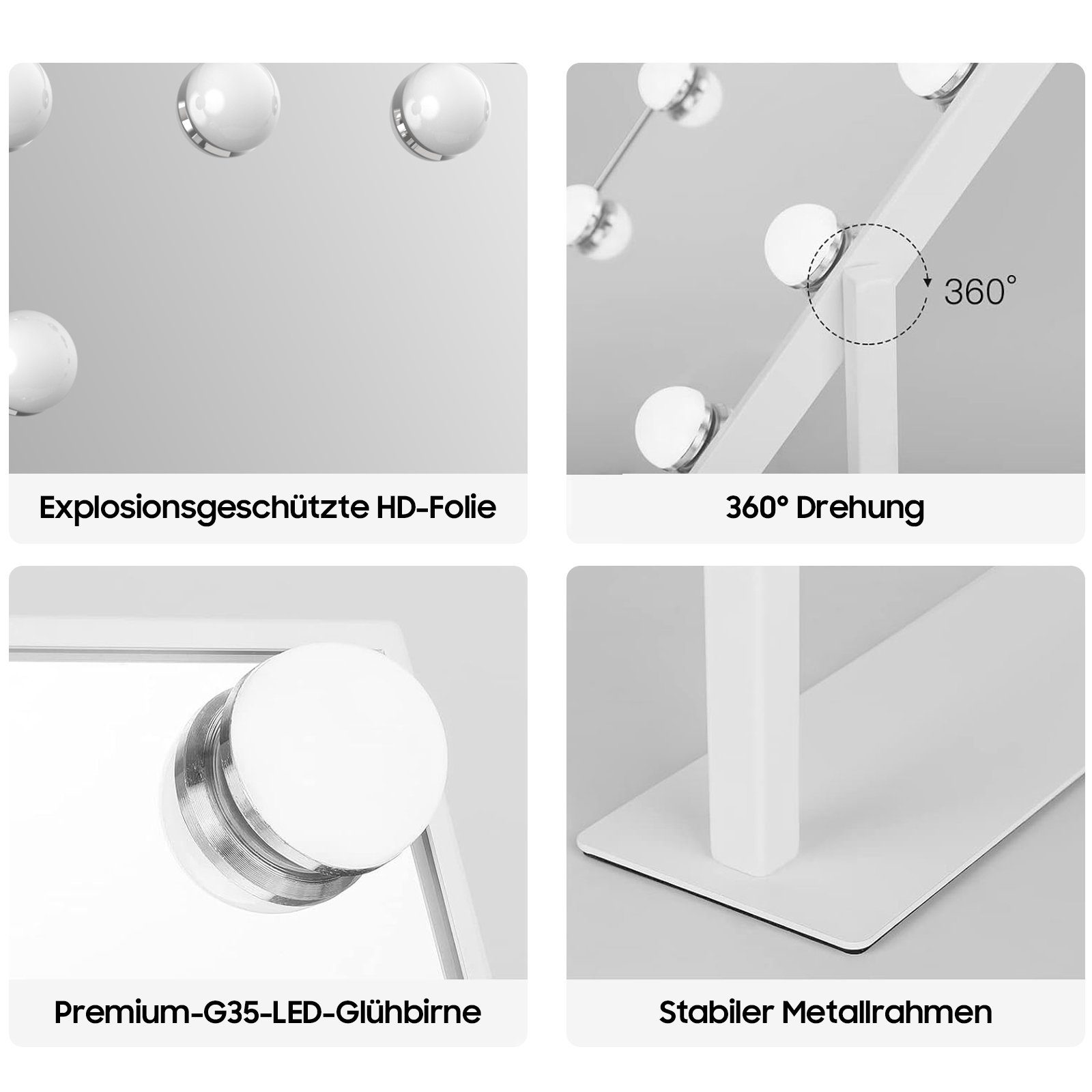 Farblichter, 360-Grad-Drehung LED-Lampen Smart Schminkspiegel mit Aoucheni mit Touch, Weiß (Kosmetikspiegel EU-Stecker), 12 3 Kosmetikspiegel