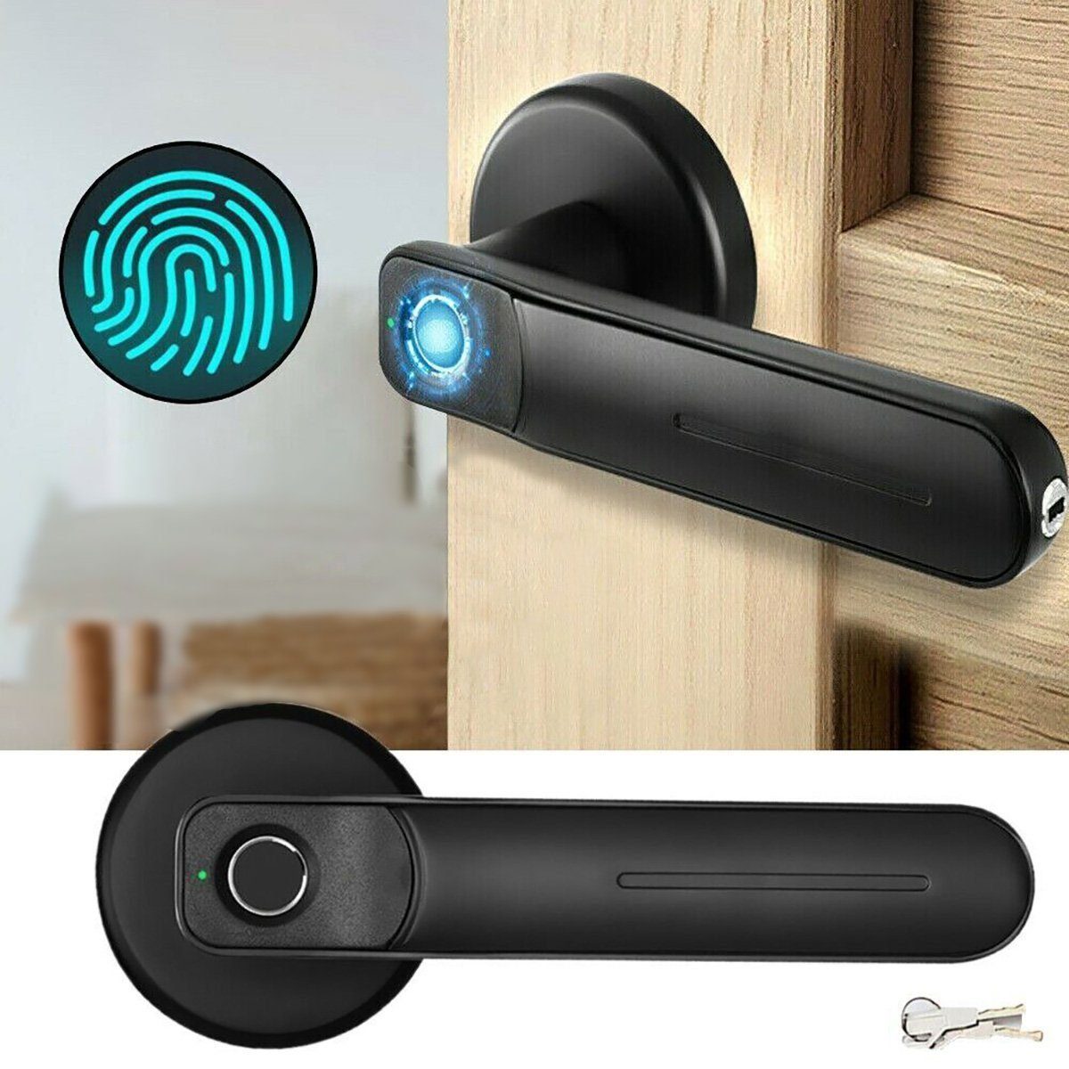 yozhiqu Schiebetürschloss Intelligentes elektronisches Fingerabdruck-Türschloss, 1-tlg., Biometrische Sicherheitstürklinke mit 2 Schlüsseln