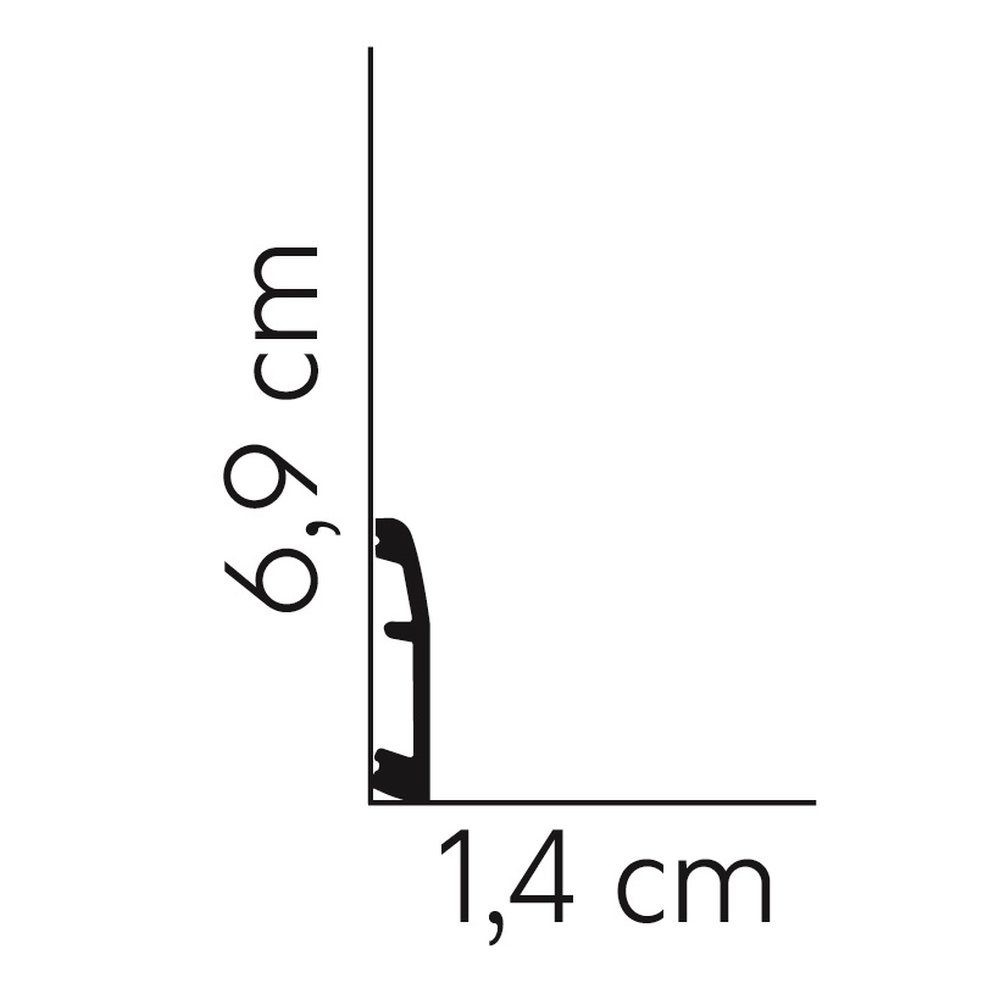 PROVISTON Sockelleiste Polystyrol, 14 x 69 x 2000 mm, Weiß, Kunststoff Fußleiste, L: 200 cm, 1-St.