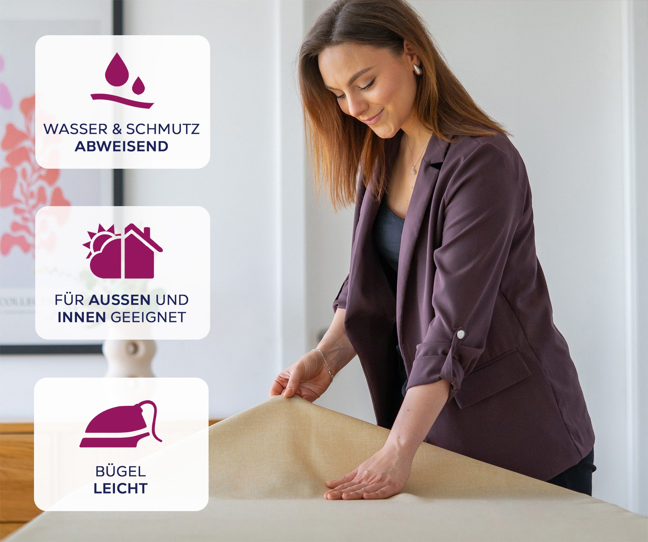 Beautex Tischdecke Fleckenabweisende bügelfreie Tischdecke mit Lotuseffekt, Leinenoptik (1-tlg) – Bild 3 von 5