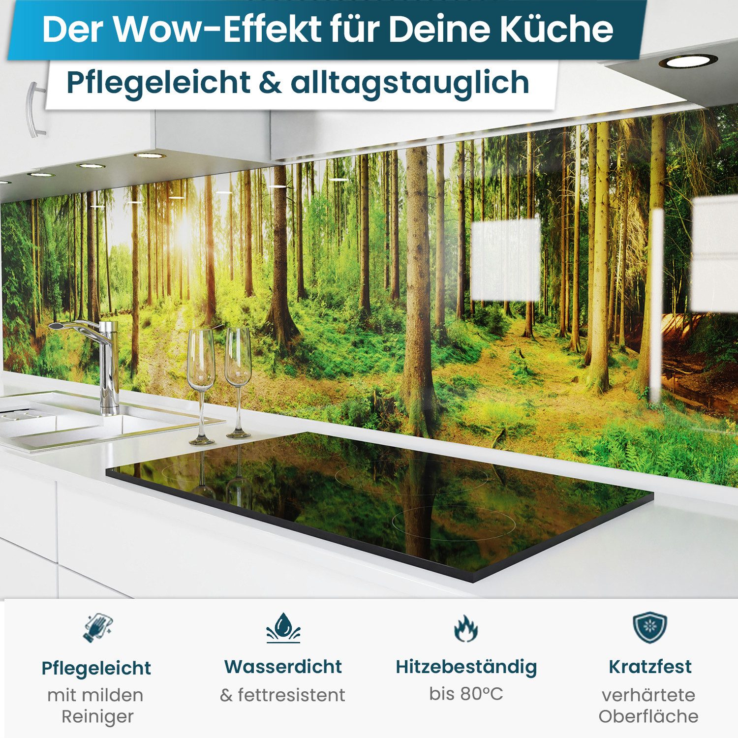 danario Küchenrückwand Folie selbstklebend, Glasoptik, Spritzschutz Küche, ablösbar - 0,8 mm